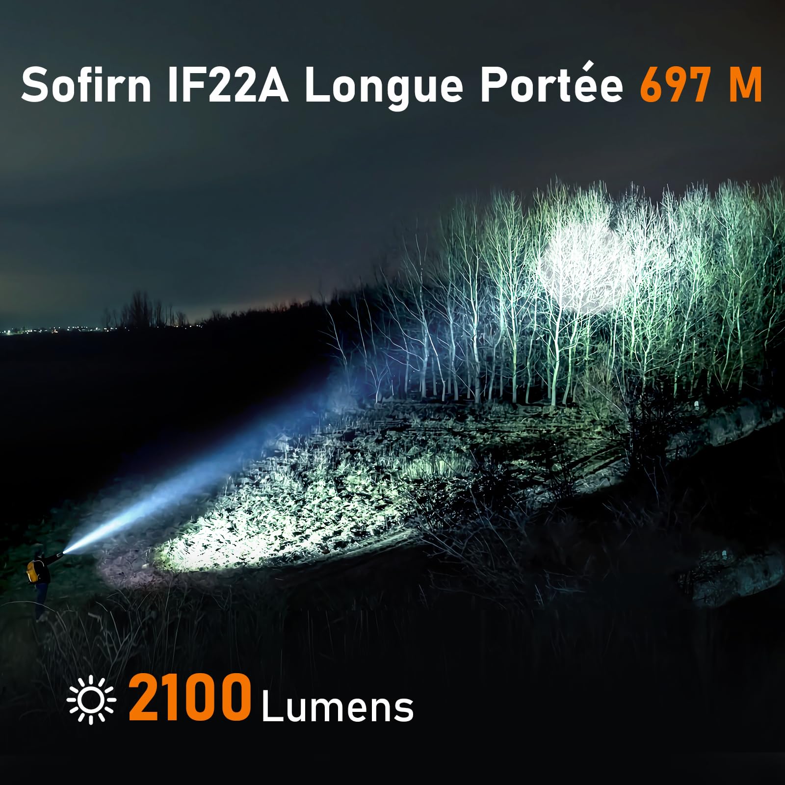 sofirn Lampe de Poche Rechargeable 697 M, IF22A 2100 Lampe Torche Led Ultra Puissante EDC avec Type-C, 6 Modes, étanche IPX8, Bracelet, Clip Bidirectionnel pour la Pêche, randonnée et les Situations