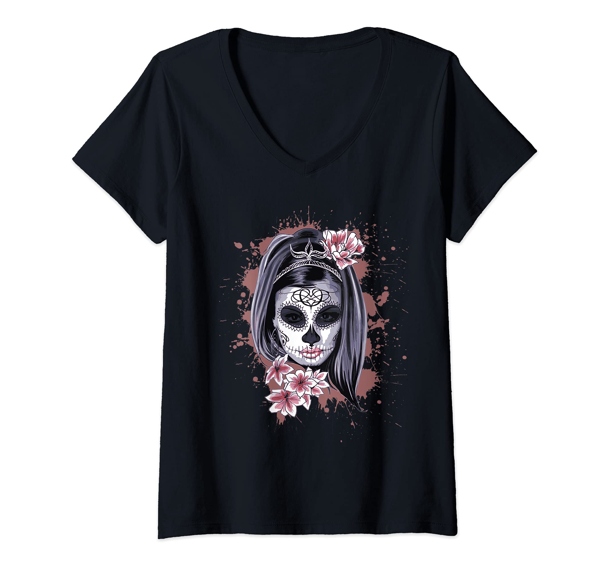 T-shirt D'Halloween Pour Femme Col En V à Manches Courtes Motif Sang