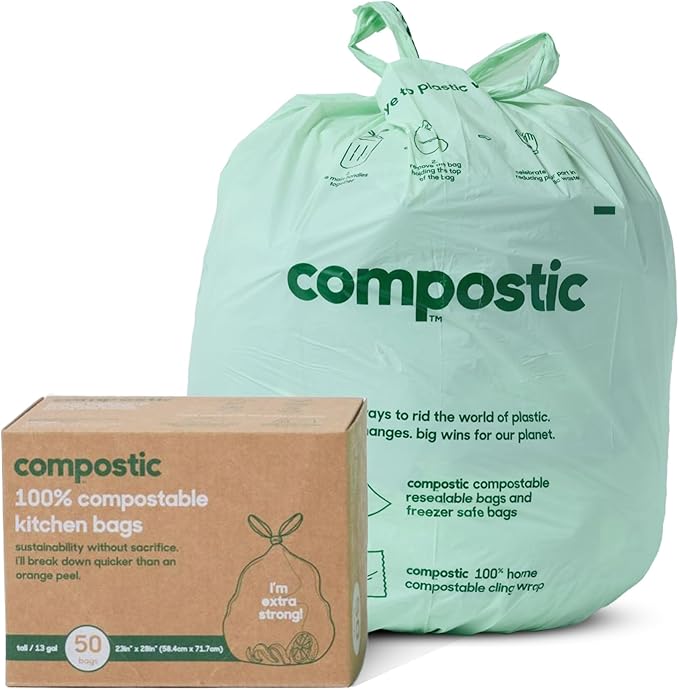 Amazon.com: Compostic Home Compostable Trash Bags, 13 Gallon Tall ...