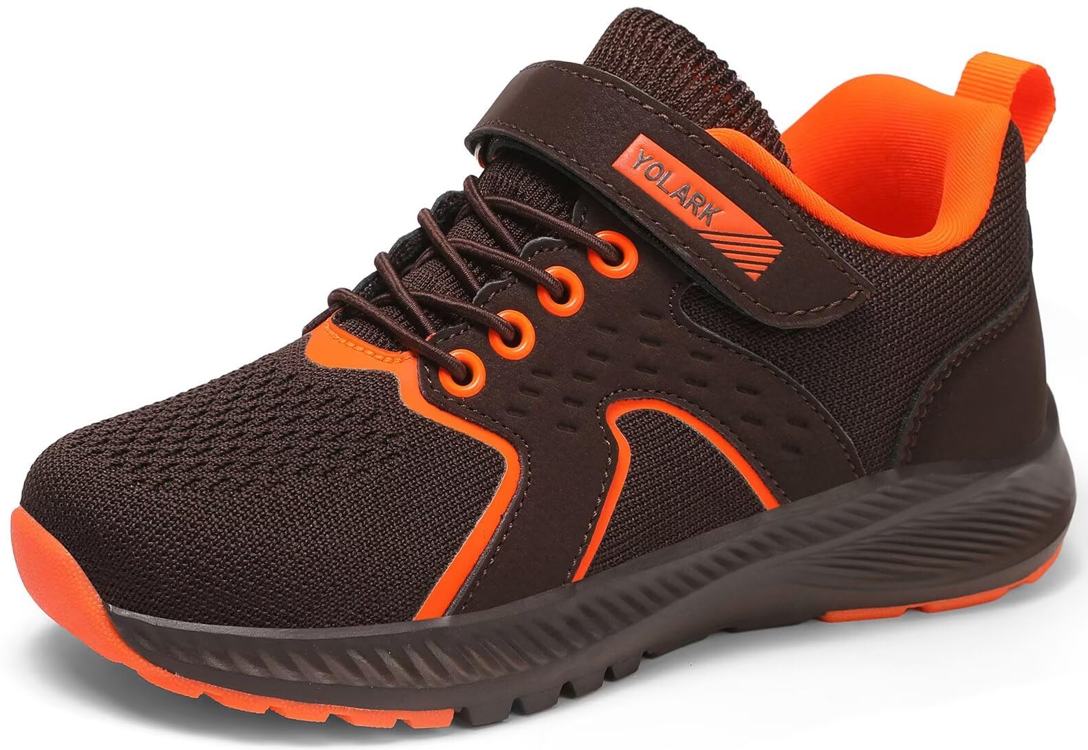 YOLARK Kids Sneakers for Boys Girls Running Tennis Shoes Non-Slip Hiking Walking Shoes Lightweight Breathable Sport Athletic?Brown Big 3?