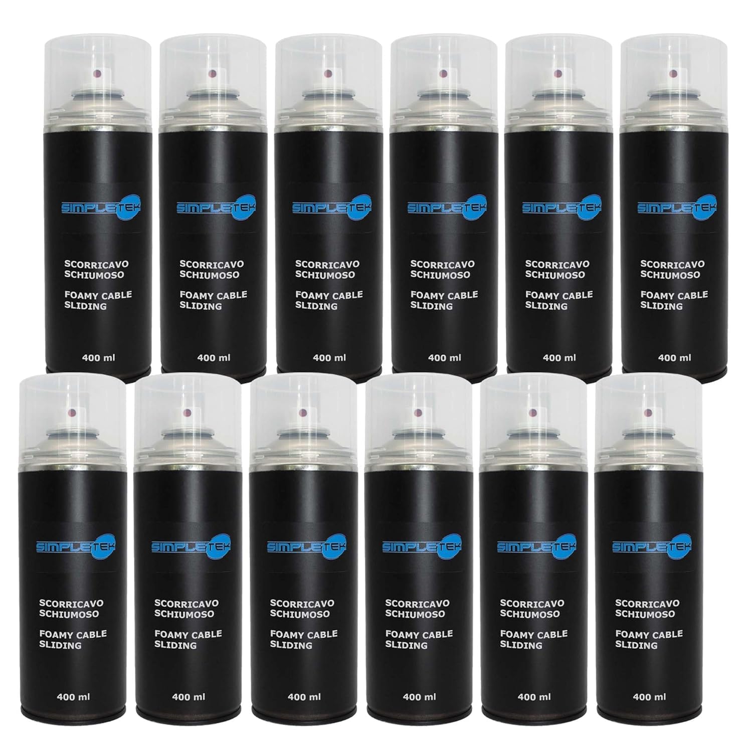 SIMPLETEK - 12 botes de spray deslizantes espumosos de 400 ml, lubricante ideal para cables perforados, protección contra el desgaste profesional técnico (12 unidades)