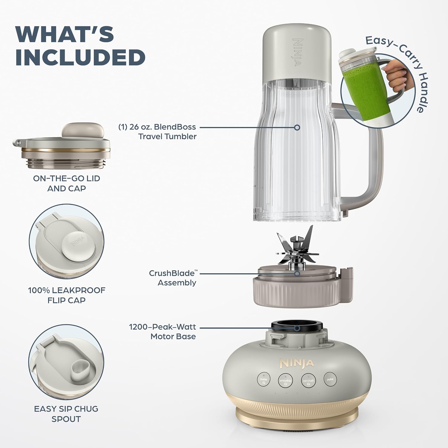 Ninja BlendBOSS Personal Blender, Amazon Exclusive Bone & Champagne