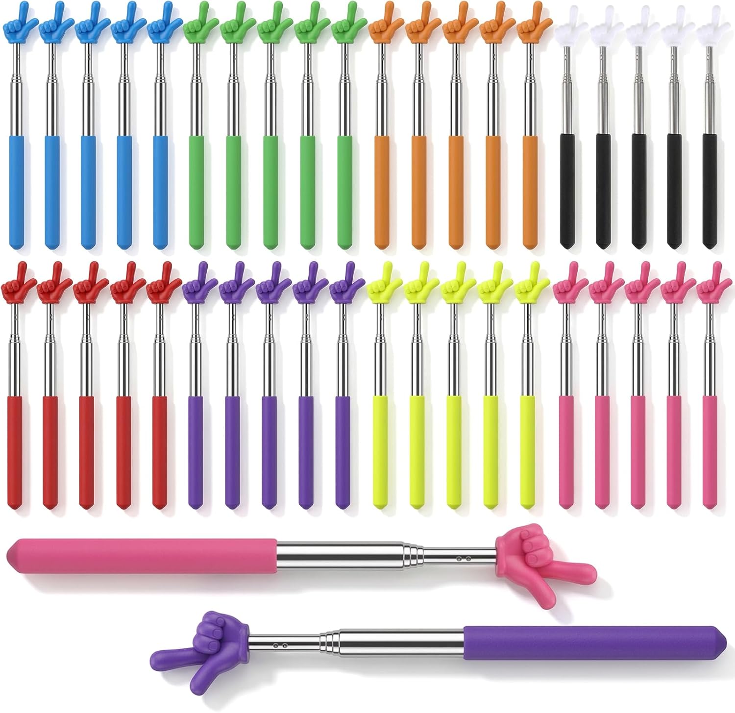 40 Pack Finger Pointer Stick for Learning Places, 8 Colors Telescopic Hand Pointers for Teachers, Extendable Mini Retractable Pointers for Whiteboard Blackboard Presentation Supplies