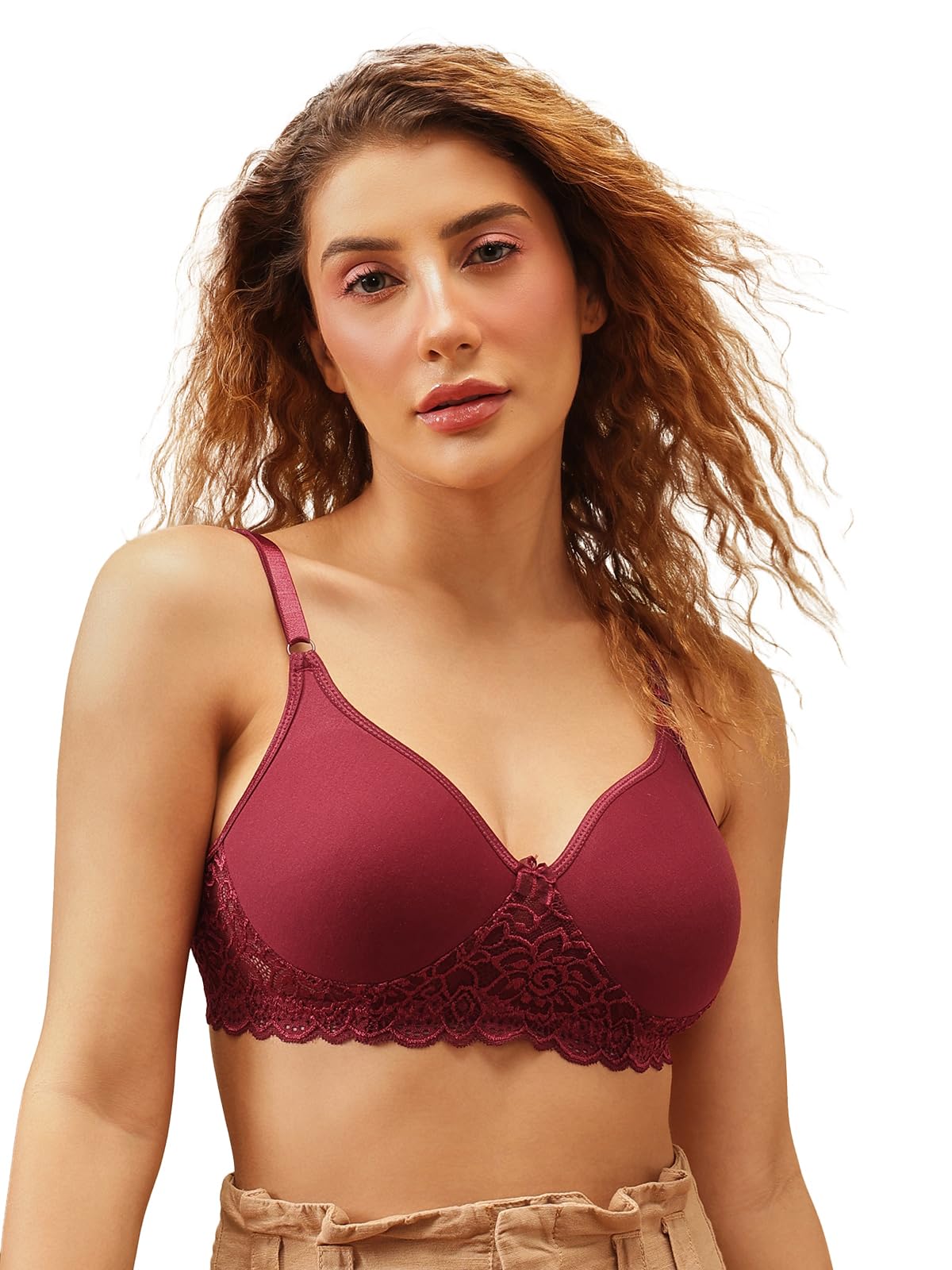 Clovia Women's Cotton Rich Non-Wired Spacer Cup T-Shirt Bra (BR1280P09_Red_34C)