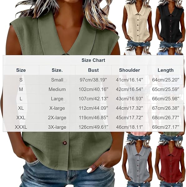 Chemisier Femme Chic et Élégant, Chemisiers et Blouses Femme D'Été sans Manches Coupe Fluide Respirant Col en Revers Bouton Lâche Respirant Couleur Unie Décontracté Tunique Tops pour Tenues Estivale - 4