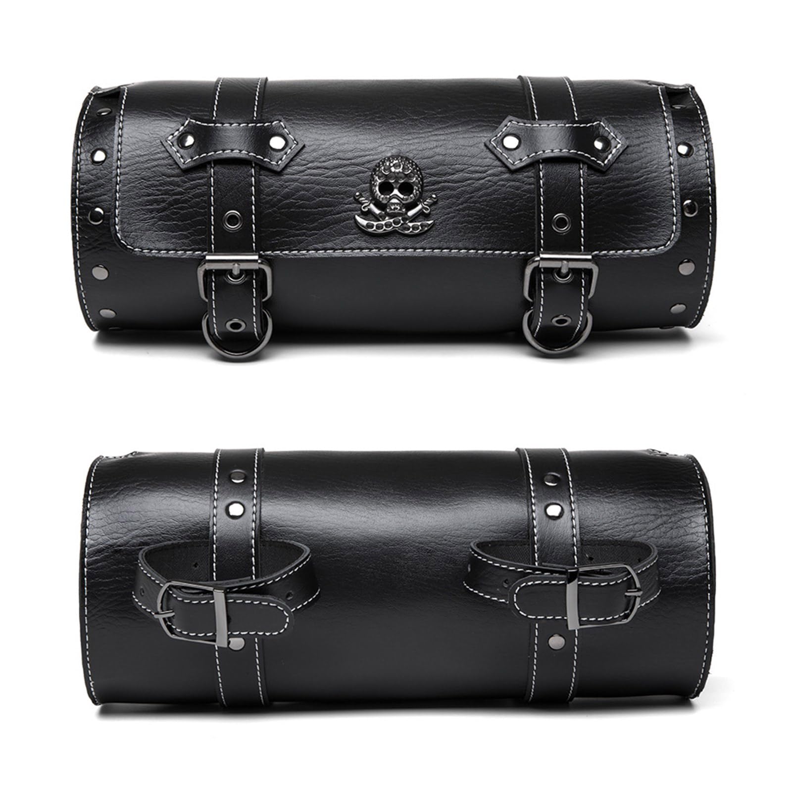 Sacoche de Moto Avant Vintage Sac à Outils Sacoche de Selle Sacoche de Fourche de Guidon Motif Crâne Sacs de Rangement en PU Sac à Outils pour Moto