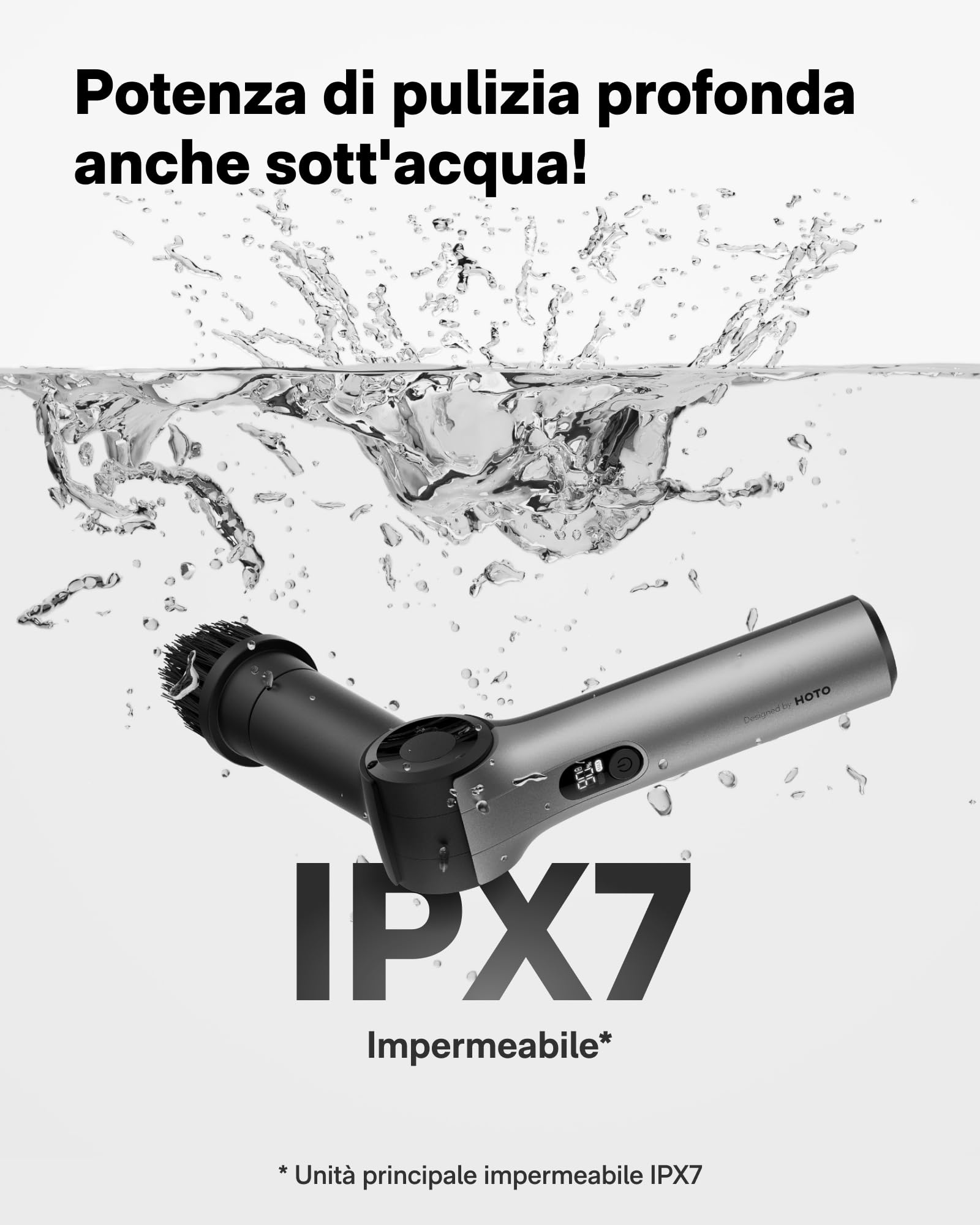 HOTO Flexi™ Spazzola Elettrica Rotante per Pulizia Casa, Angolo Regolabile, Maniglia Estendibile, Display Intelligente, Impermeabile IPX7, 8 Testine Sostituibili, per Bagno Piastrelle Vasca da Bagno
