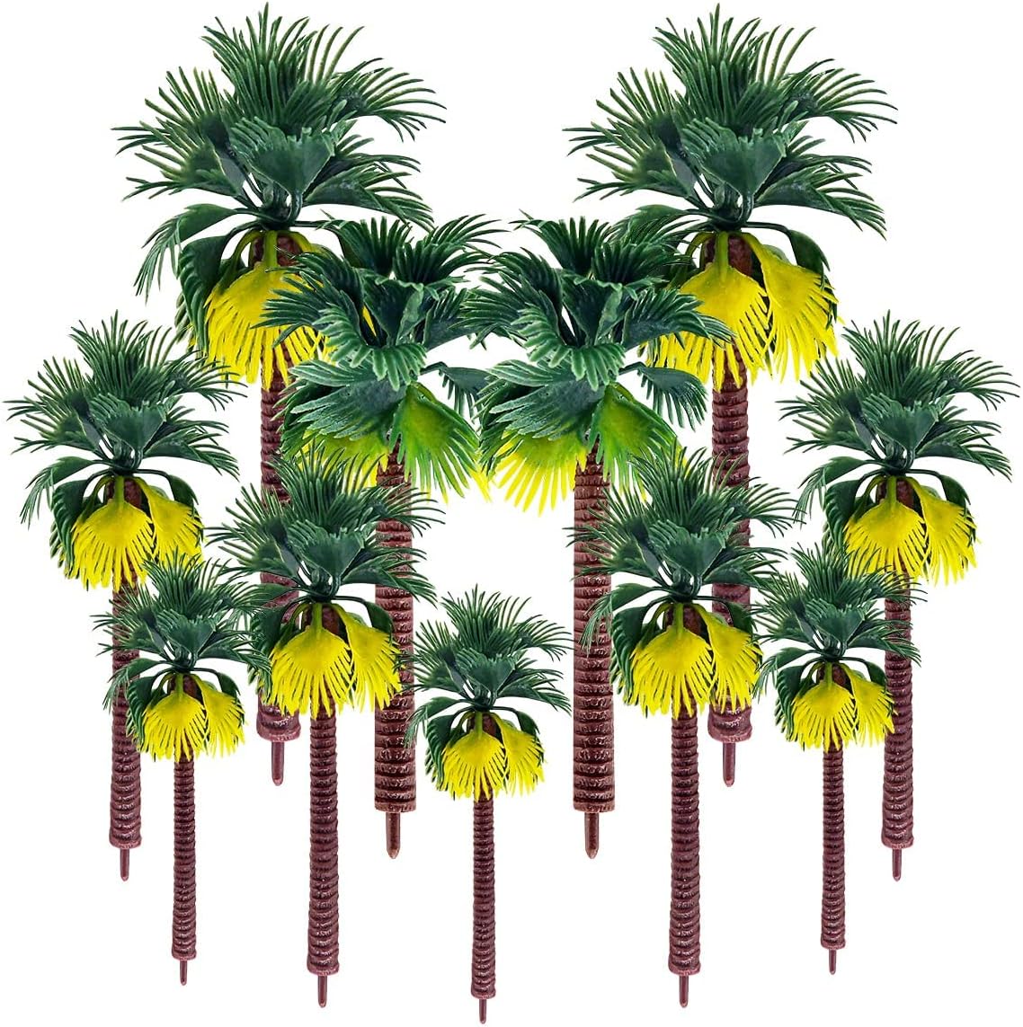 NALACAL 16 Pcs Coconut Palm Tree Models, Plastic Palm Trees Miniature Garden Tree Plant Ornaments,3D Model for Crafts, DIY Artificial Layout Rainforest Models, Building Model Landscape Tree
