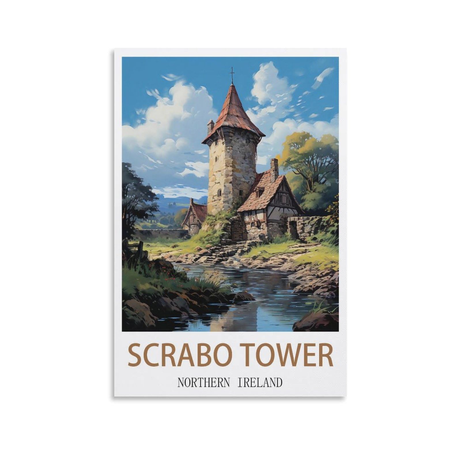 EZMLFA DIY Painting by Numbers Oil Painting Gift for Adults Children，Scrabo Tower Northern IrelandPoster Mountain Painting by Numbers Kits Living Room Bedroom Wall Decoration 30x40CM