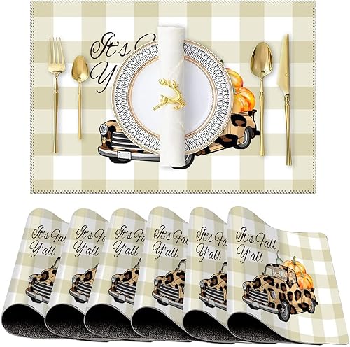 Vista 33 de Stylish Table Place Mats It's Fall Y'all Pumpkins Give Thanks Cloth Placemats Reversible Non-Slip Kitchen Table Place Mats for Restaurant