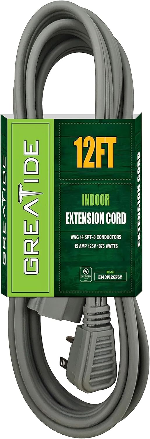 GREATIDE 12 Ft Heavy Duty Extension Cord Wire, 14 Gauge 3 Prong SPT3