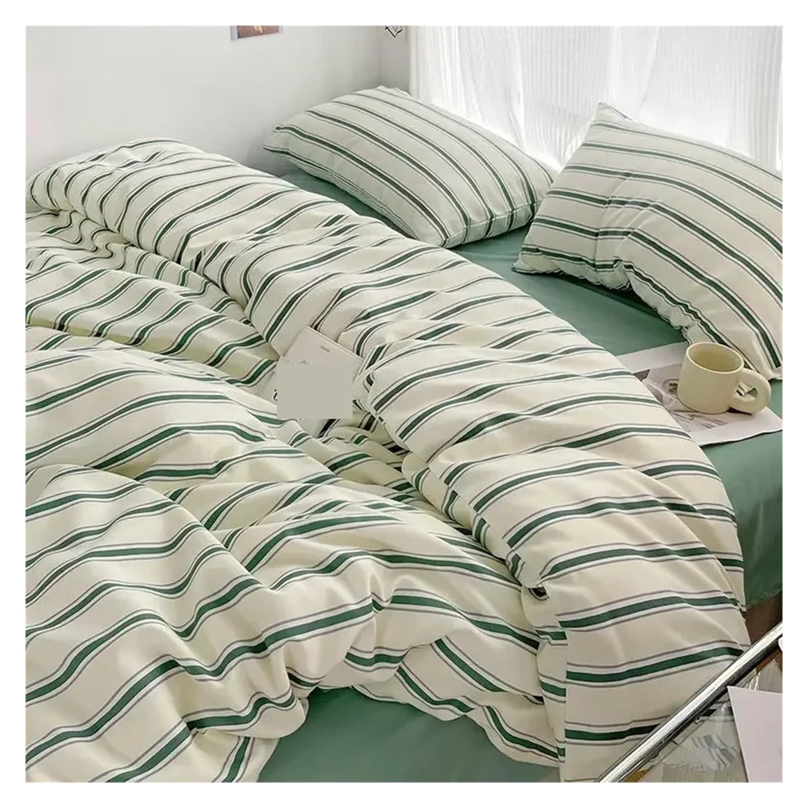 Set Copripiumino In Cotone Set copripiumino lenzuola biancheria da letto in cotone lavato(Color 5,1.5x2m 3pcs)
