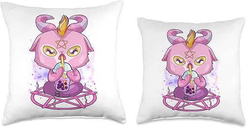Miniatura 3 de Kawaii Baphomet Shirt For Boba Bubble Tea Lover Kawaii Pastel Goth Cute espeluznante Pentacle Baphomet - Almohada de cabra 16 x 16 pulgadas
