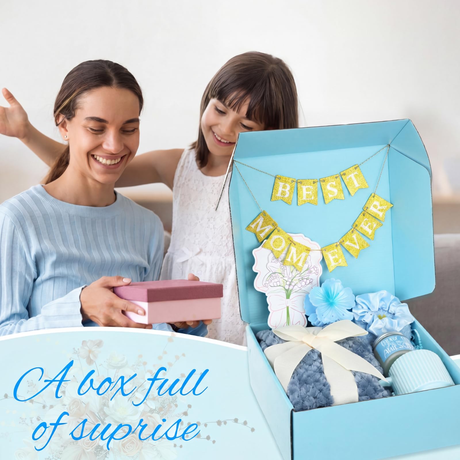 Zopeal Birthday Gifts Baskets for Women with Custom Banner, Gifts Relaxing Spa Package Thank You Box for Her Mom Sister Friend Wife Teacher Coworker(Blue)