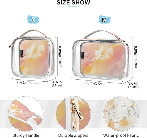 Miniatura 4 de Watercolor Yellow Marble Clear Toiletry Bag for Traveling,2 Pack Makeup Cosmetic Bag with Zipper,Travel Bag for Toiletries,Travel Essentials 21215133