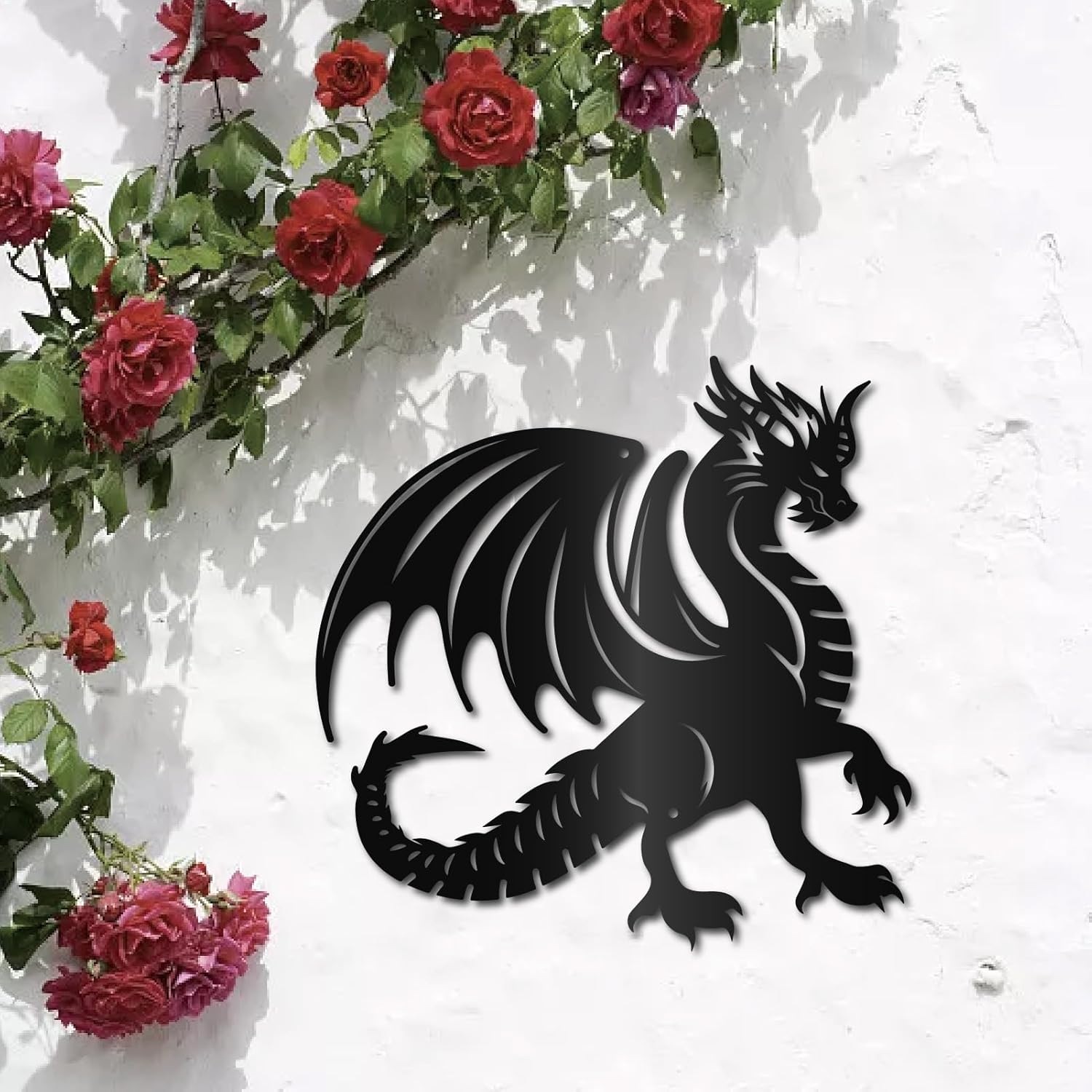 CREATCABIN Metal Dragon Wall Decor Black Iron Wall Hanging Western Fairytale Fly Dragon Animal Sculpture Wall Artwork Sign Ornament for Living Room Office Garden Balcony Decoration 11.8 x 11.8 Inch