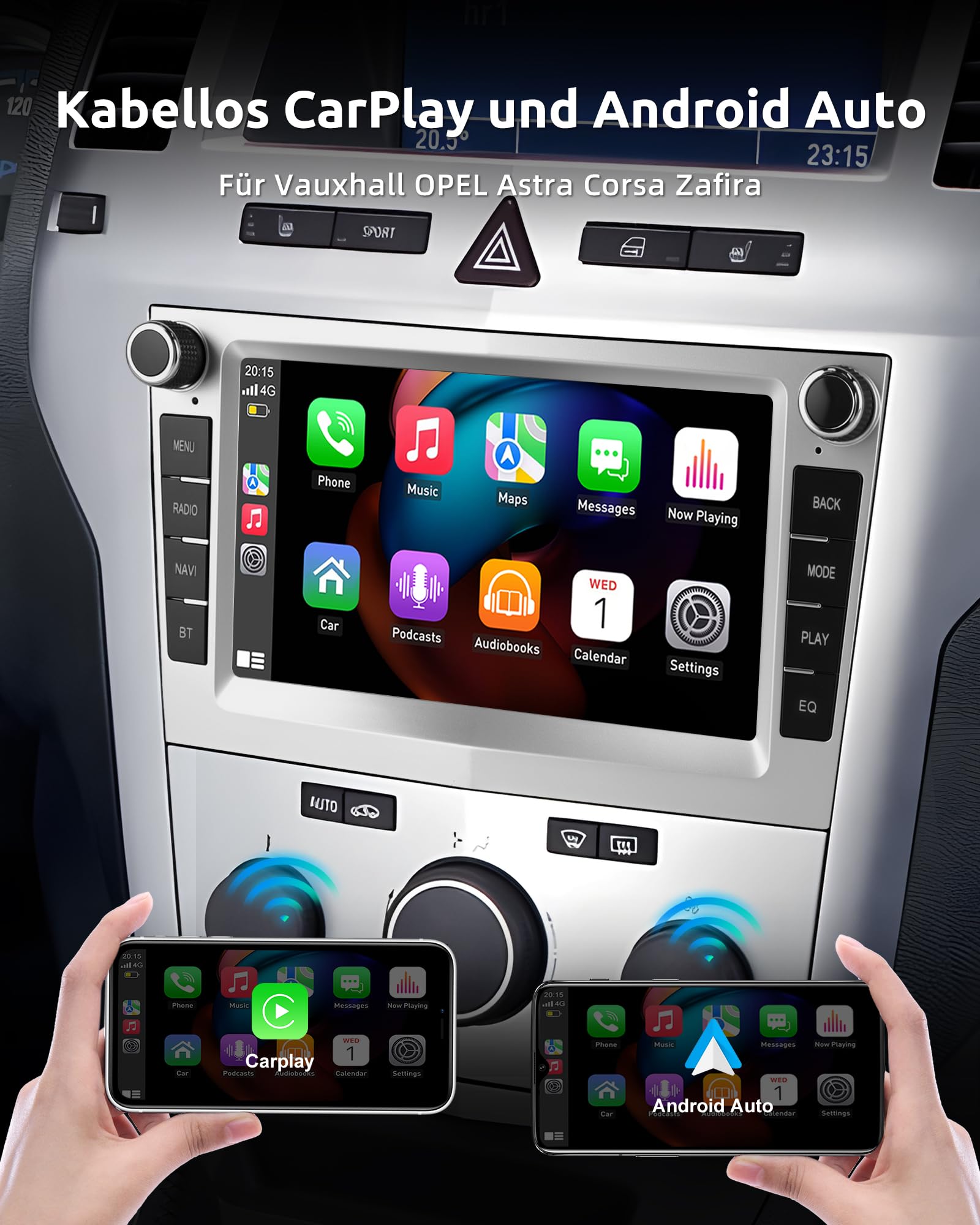 ESSGOO 4+64G Wireless Carplay und Android Auto Autoradio Für Vauxhall Opel Corsa C/D Zafira B Astra G/H Meriva Signum Combo, 7 Zoll Touchscreen Radio mit Bluetooth FM RDS GPS WiFi Silber