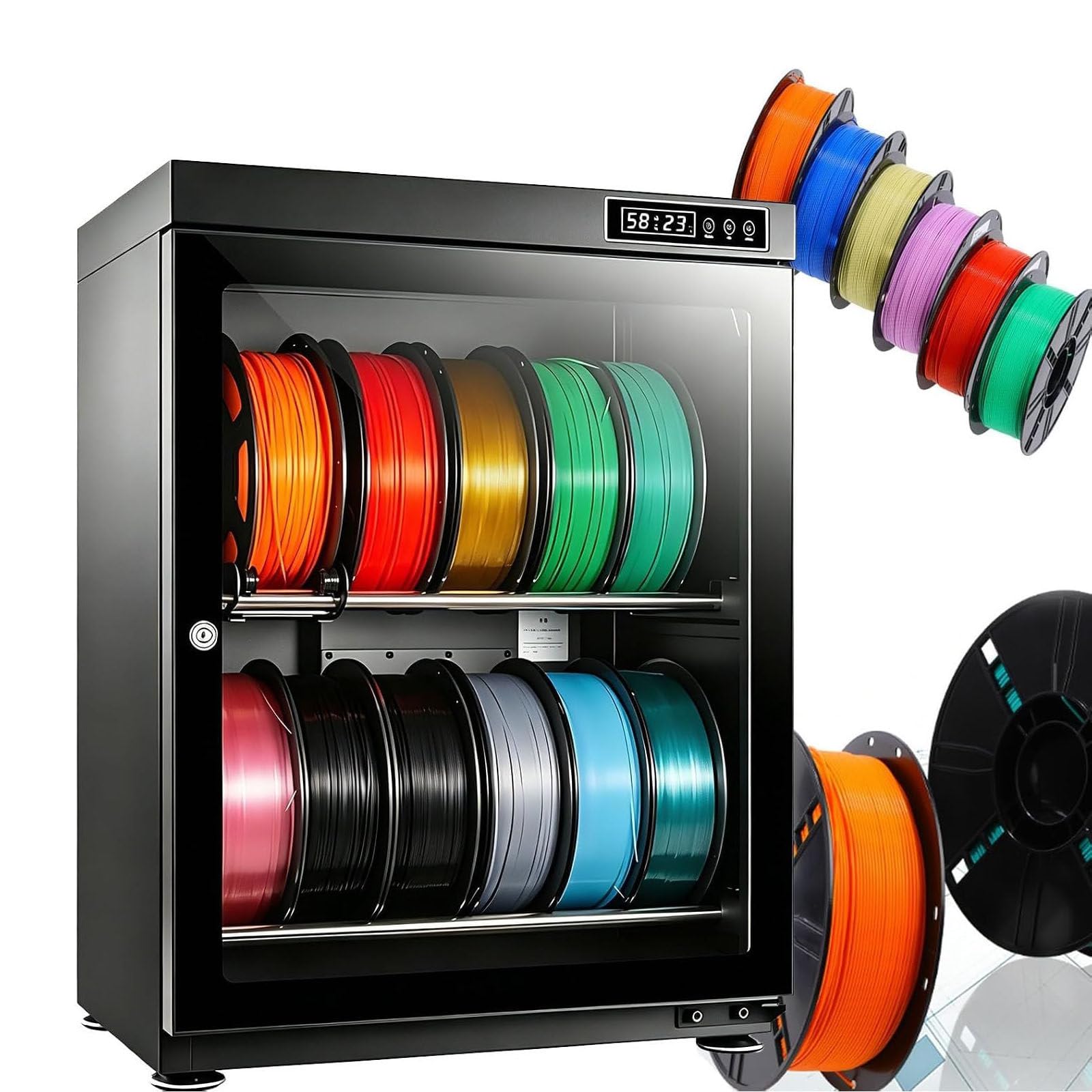 LSBHPPD Filament Dryer Box,Filament Dehydrator Storage Cabinet,Sealed Anti-Moisture Dry Box with Lcd Display,Multi-roll Drying Rack,Moisture Proof Solution for 3D Printing Materials 70L