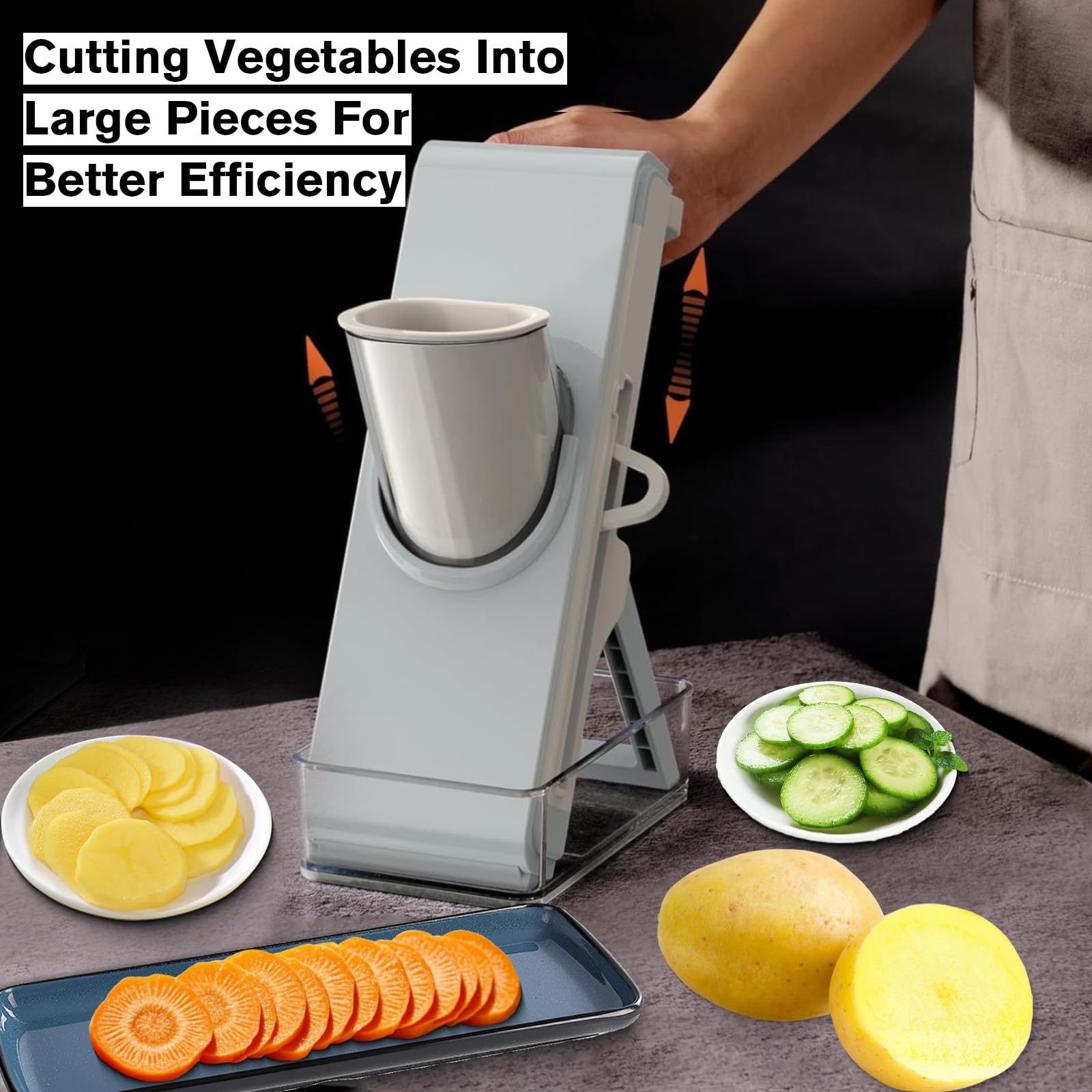 Küchensicherer 4-in-1-Gemüseschneider, Mandoline – Kartoffelschneider mit Einstellbarer Dicke und Multifunktionszerkleinerer