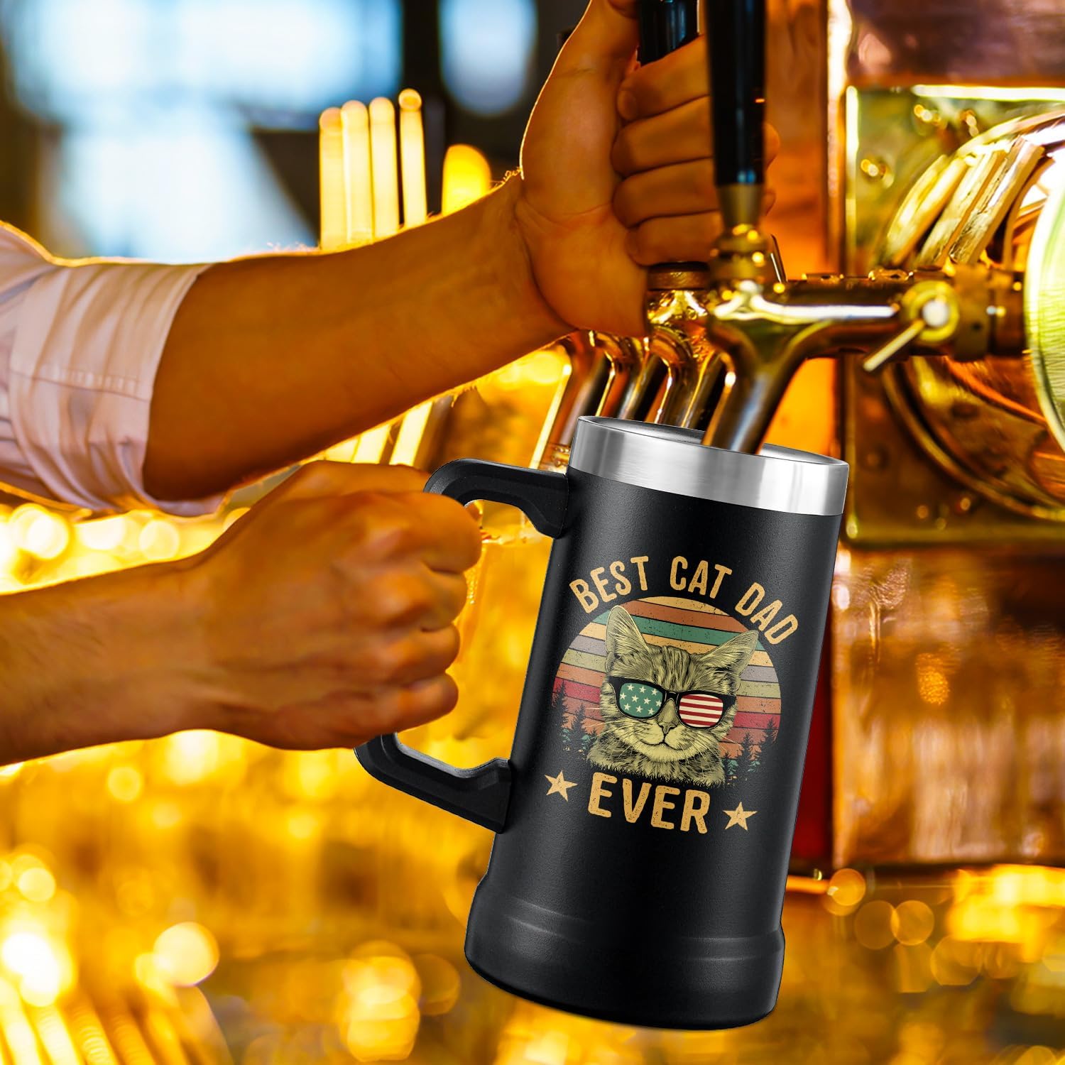 Cat Dad Gifts for Men - 24oz Beer Stein for Cats Lovers - Best Cat Dad Mug for Christmas Gift, Birthday, Fathers Day - Funny Idea Gifts for men from Cats - Image 5