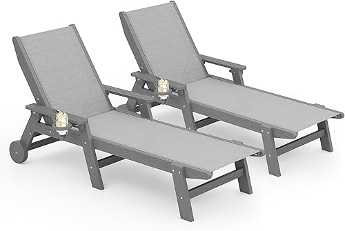 Miniatura 41 de SERWALL Juego de 2 Sillas Tumbonas para Patio, 78'' de Largo, 5 Posiciones Ajustables, HDPE, Tumbona para Exteriores para Piscina, Silla de Salón