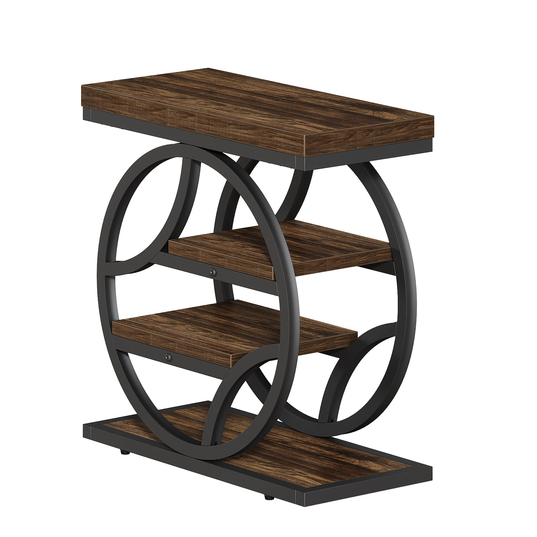 Tribesigns Side Table with 4-Tier Storage Shelf, 25-Inch Living Room Narrow End Table, Small Industrial Nightstand with Geometric Metal Frame, Accent Furniture for Bedroom Small Space, Brown