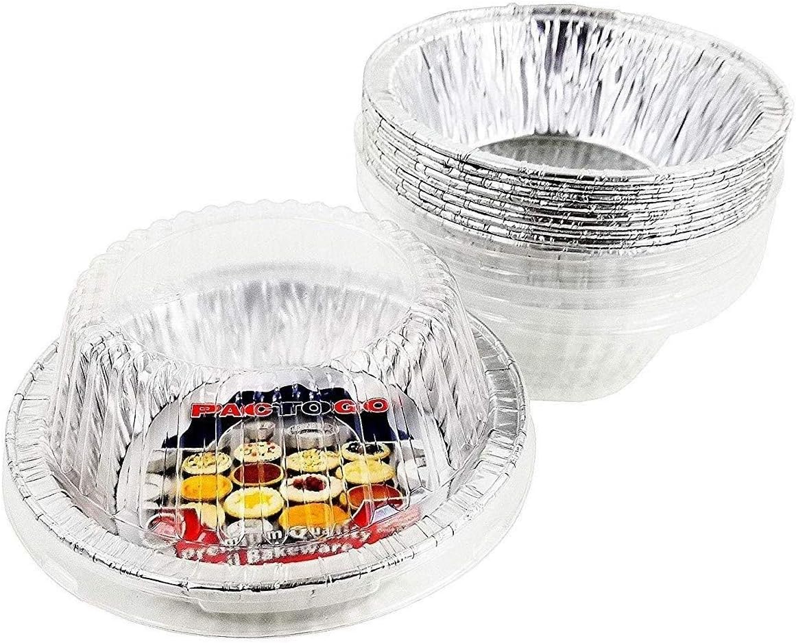 Pactogo 5 3/4" Aluminum Foil Meat Pot Pie Pan w/Clear Dome Lid Disposable 12 oz. Cooking Baking Tin - Heavy Duty Made in USA (Pack of 500 Sets)