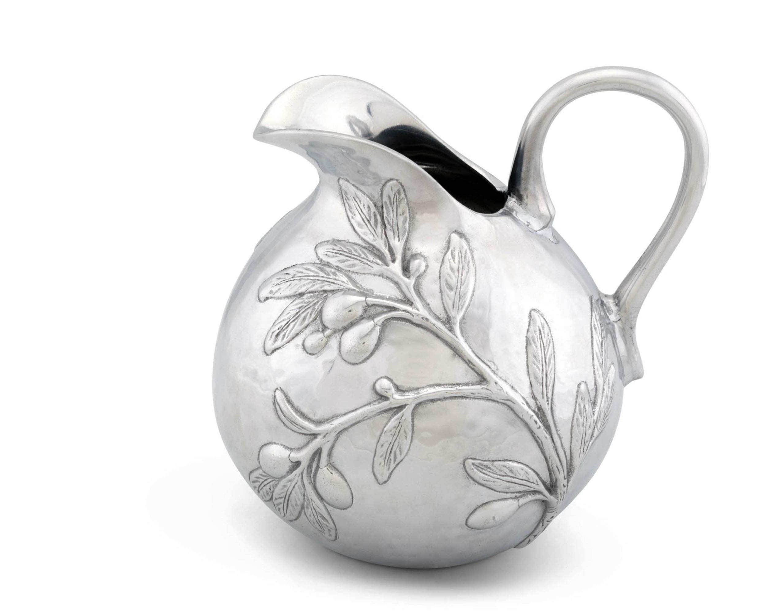 Arthur Court Aluminum Olive Pattern Serving Pitcher 100 oz. 9 Inches Tall