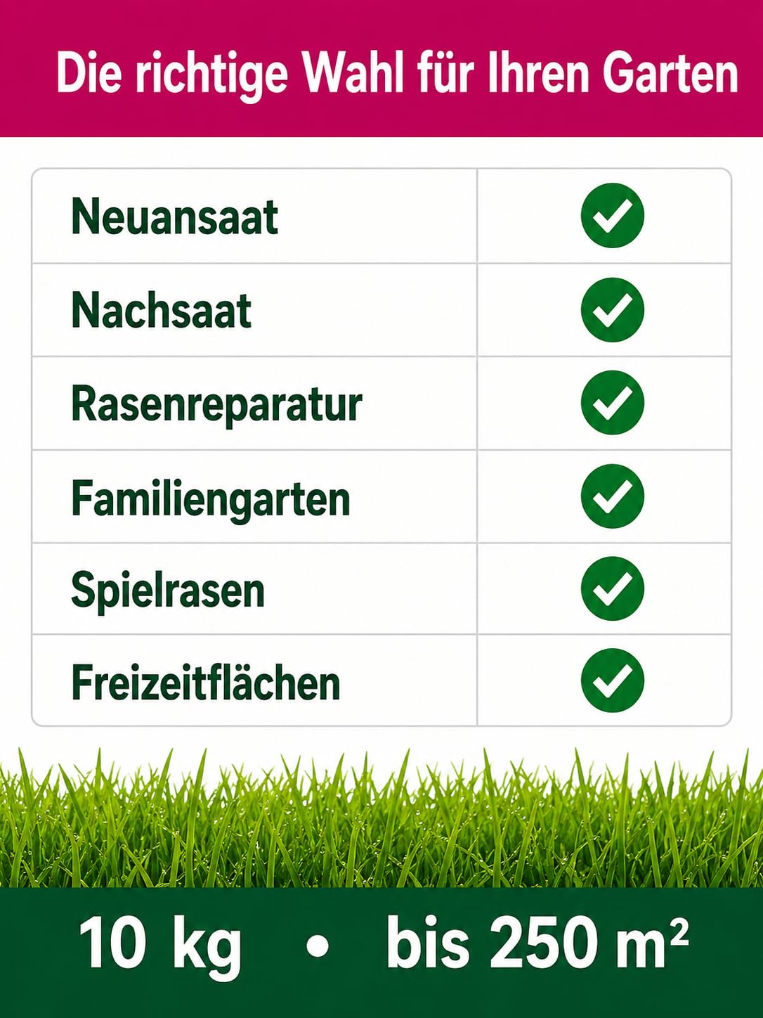 Sport- und Spielrasen Rasensamen 10 kg für ca. 250 m² – für Nachsaat & Neuansaat, schnellkeimender Spielrasen zur Rasenreparatur, strapazierfähiger und schnellkeimender Gartenrasen