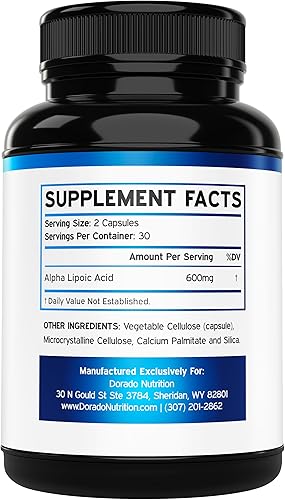 Miniatura 2 de Ácido alfa lipoico de 600 mg por porción, 60 cápsulas, potente antioxidante para neuropatía y salud cardiovascular (suplemento ALA) Probado por