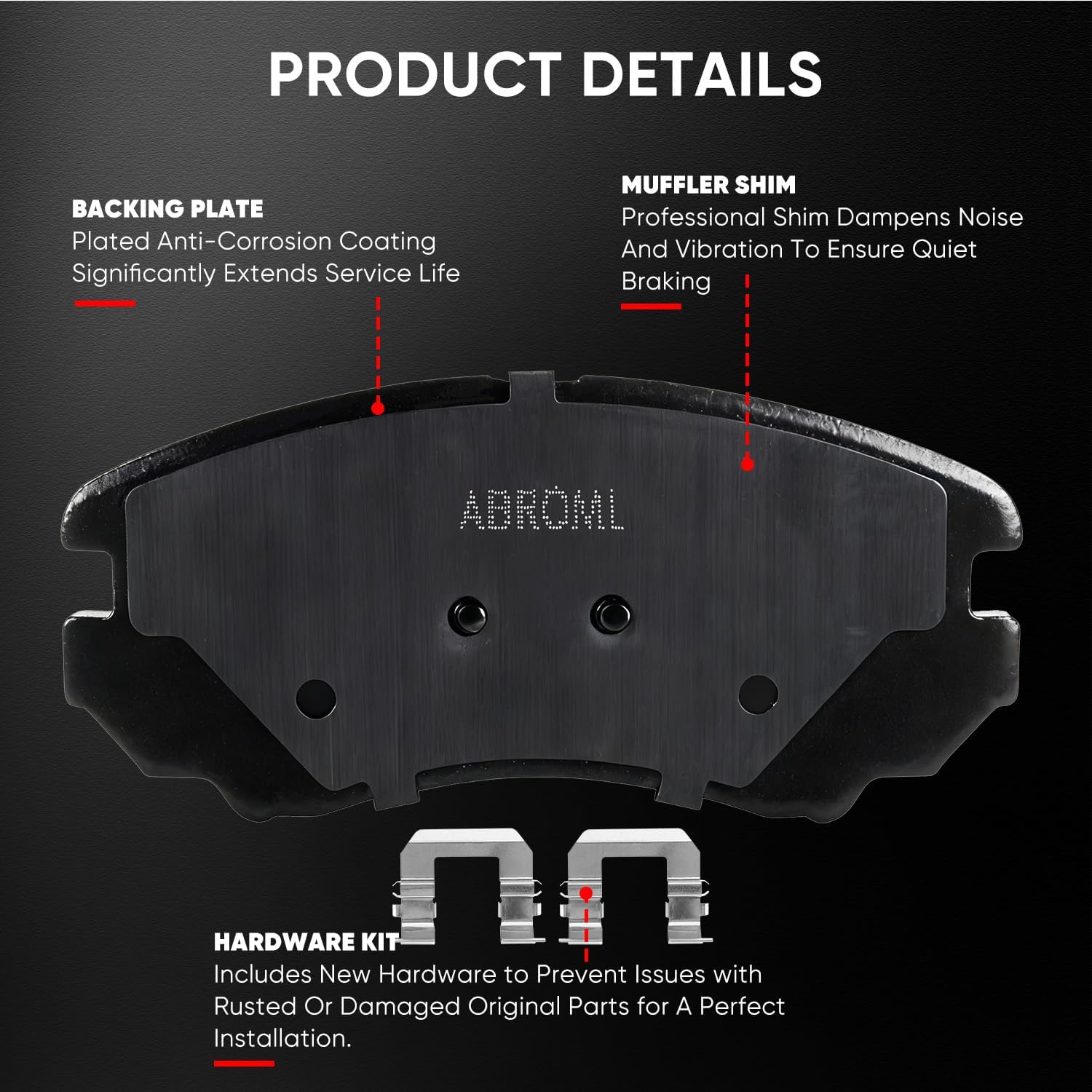 Front & Rear Premium Ceramic Disc Brake Pads Set Fit for Kia Soul 2.4L 2010-2013, for Hyundai Sonata 2008-2010, for for Hyundai Elantra 2010, 8PCS (With Hardware)