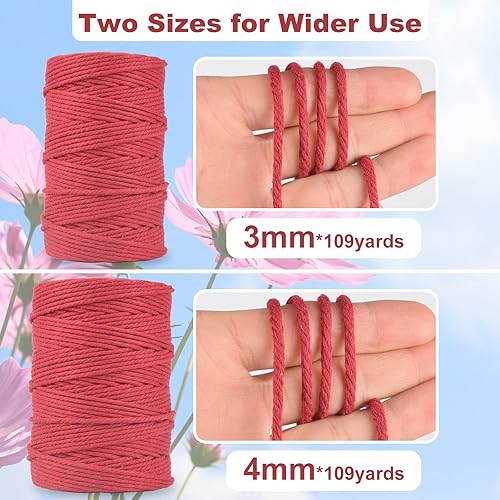 Miniatura 4 de XIANGZI Cordón de macramé de 0.118in x 109 yardas (328 pies), cuerda de macramé de algodón 100 % natural, cuerda de algodón trenzado de 4 hebras