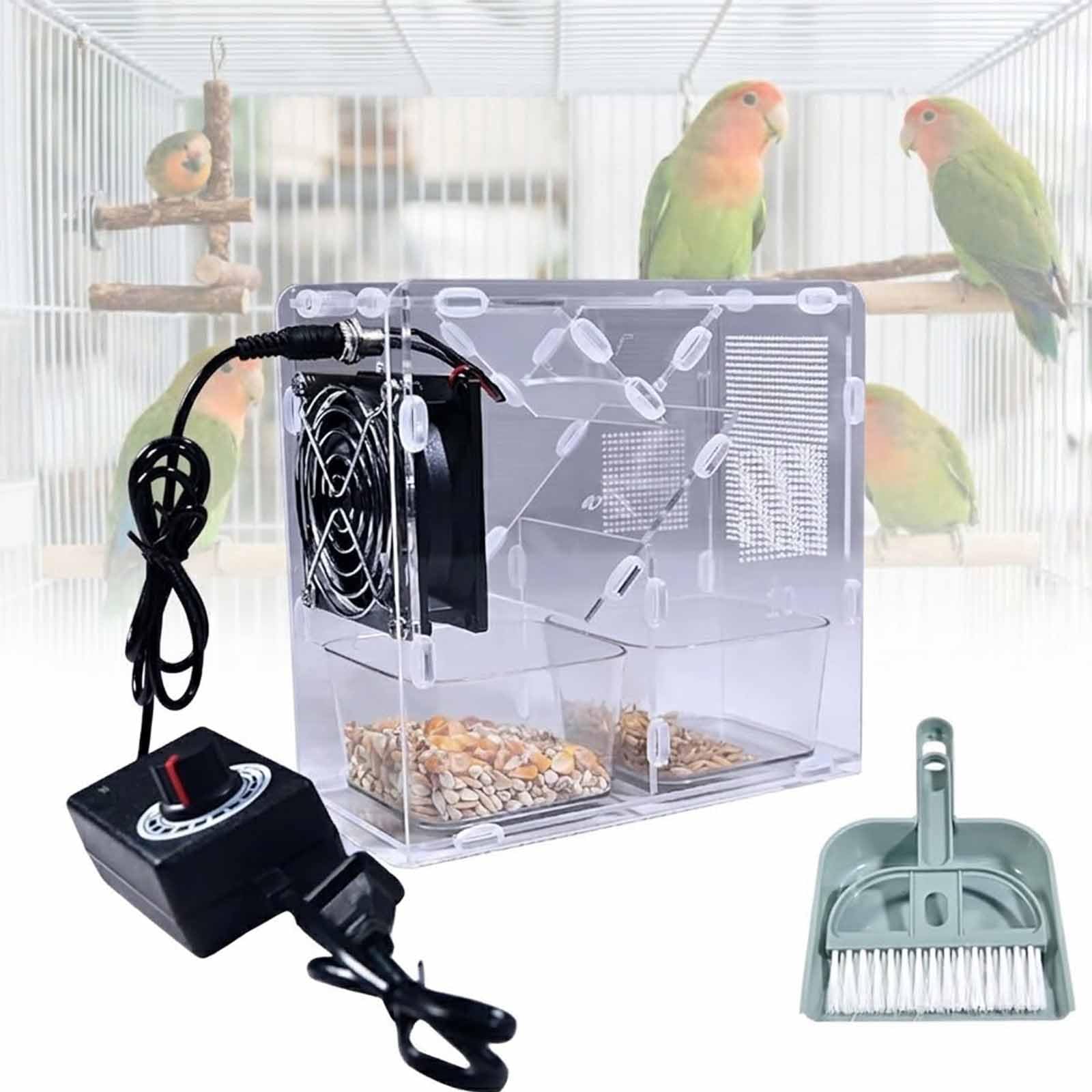 Máquina Limpiadora De Semillas para Pájaros, Separadora De Cáscaras Transparente con 2 Compartimentos Y Ventilador De Velocidad Ajustable, Lavable, con Filtro Integrado, para La Limpieza De