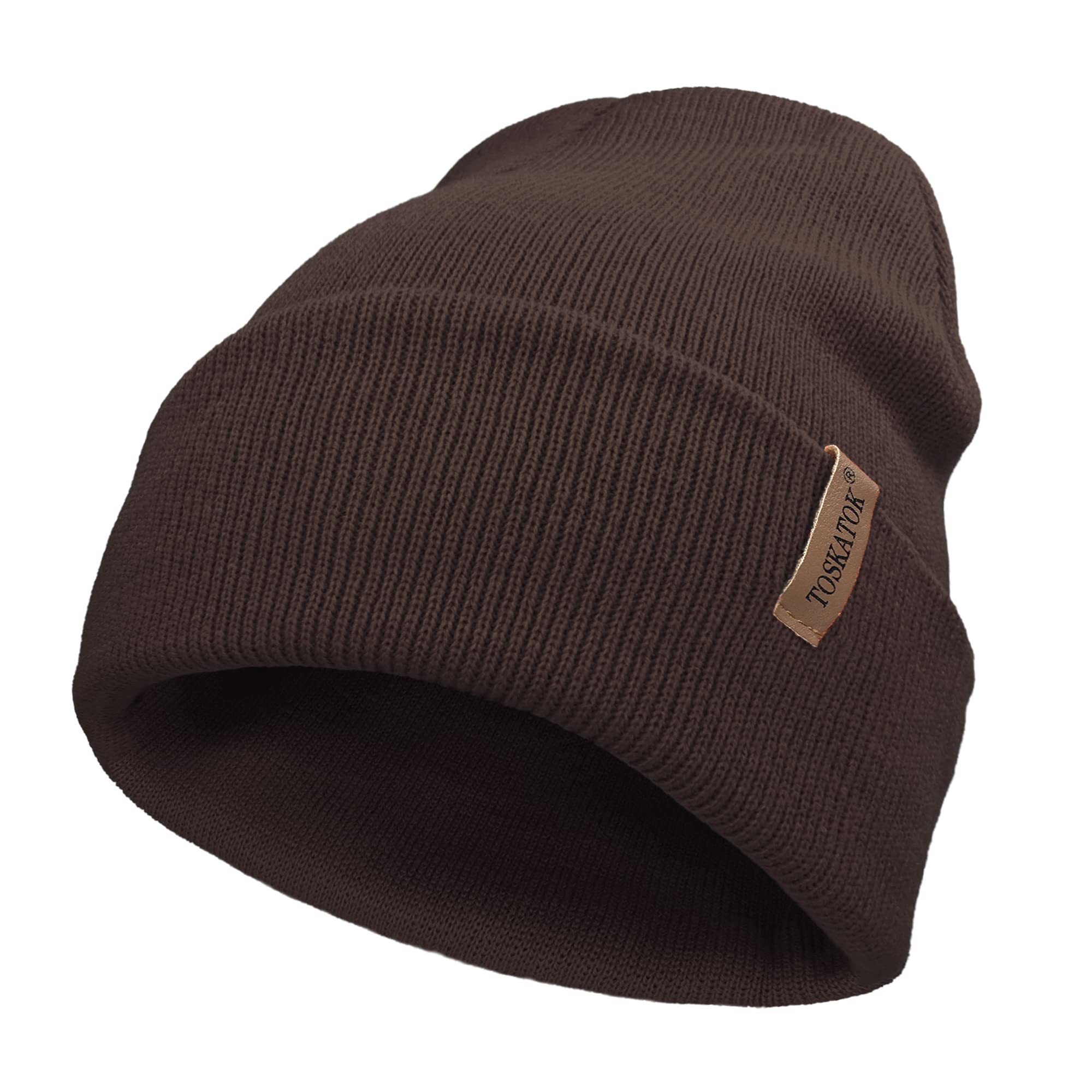 TOSKATOK Unisex Ladies Soft Feel Turn up or Slouch Knit Beanie Hat Warm Winter Woolly Hat-Chocolate