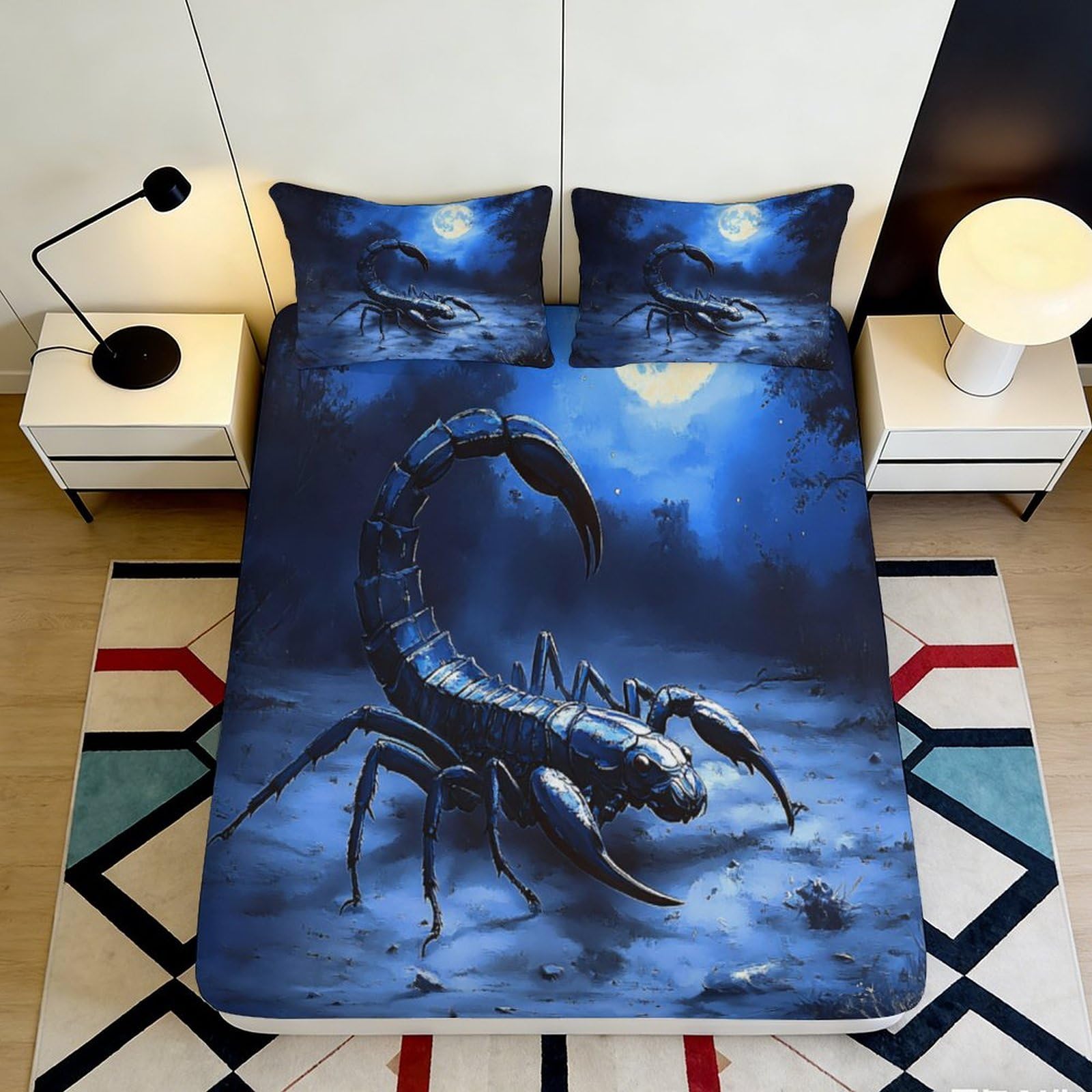 Pnayamiorkfel Style-2 3D Printed Scorpion Moonlight Fitted Sheet Microfiber Soft Breathable Night Scene Bed Cover For Bedroom Dorm Decor 90X200x25cm
