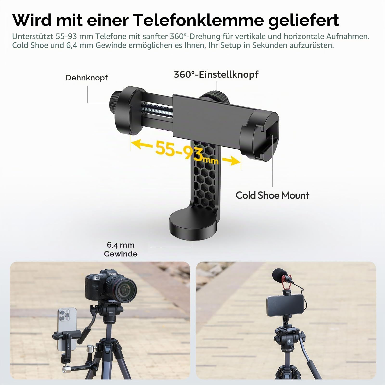 ULANZI Ombra Video II 157cm Videostativ mit Fluidkopf 360° Pan&-70°/+90° Tilt Pan, Travel Tripod mit Handyhalterung, Kamerastativ mit Arca Swiss Kompatibel für DSLR, Handy (Tragkraft 10 kg)