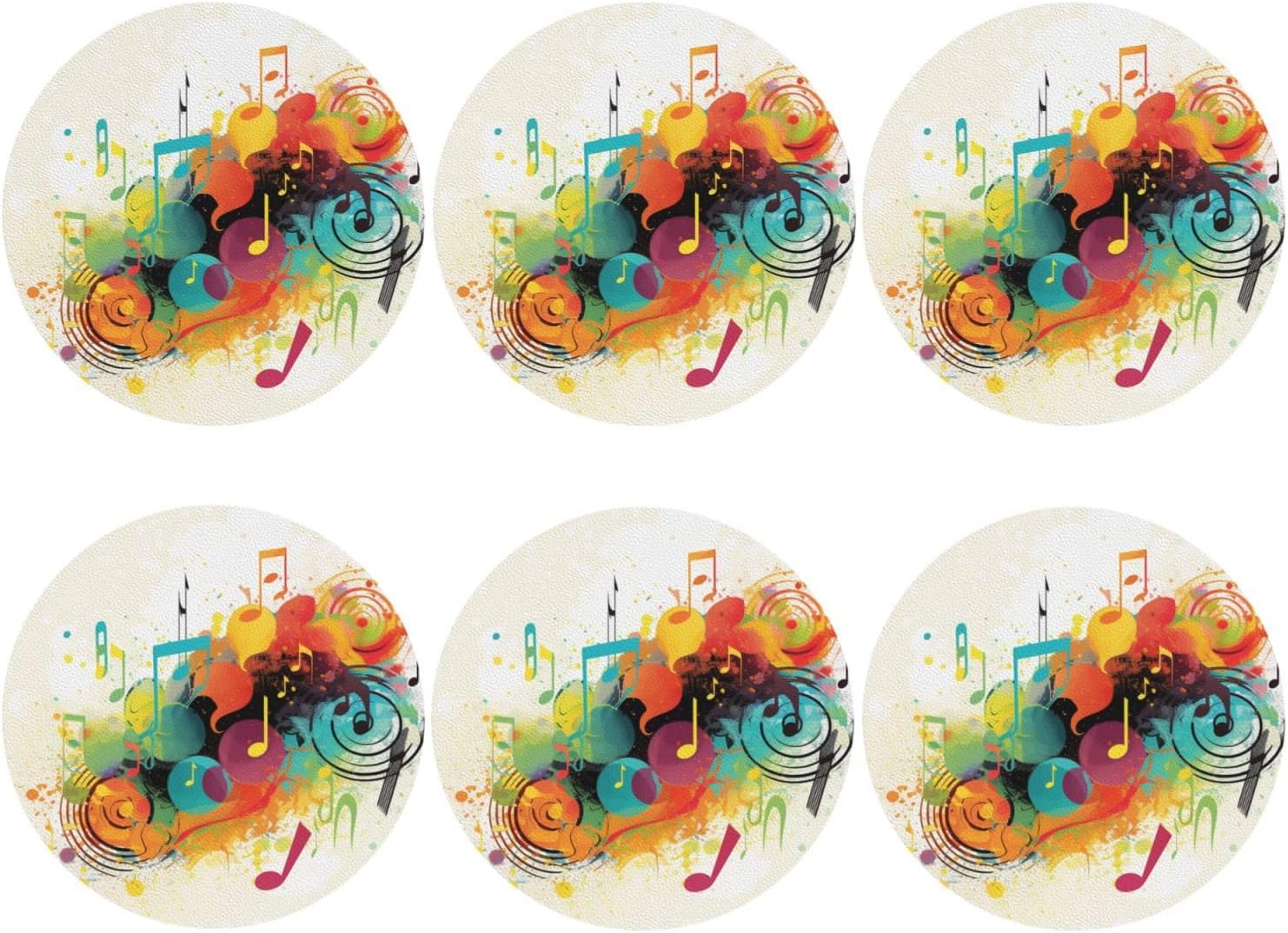 6Pcs Drink Coasters Cup Coaster Abstract Music Themed Funny Cup Mat Pad 4" Leather Coaster for Drinks Waterproof Bar Beer Beverage Coasters Set for Home Decor Housewarming Gift image 2