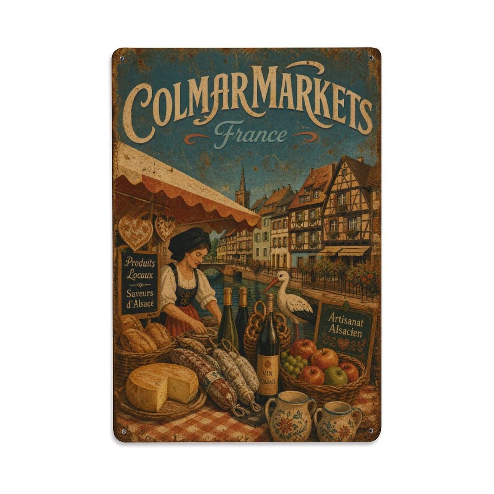 Gead 8X12inch Style Vintage Travel Colmar France Markets Metal Tin Sign