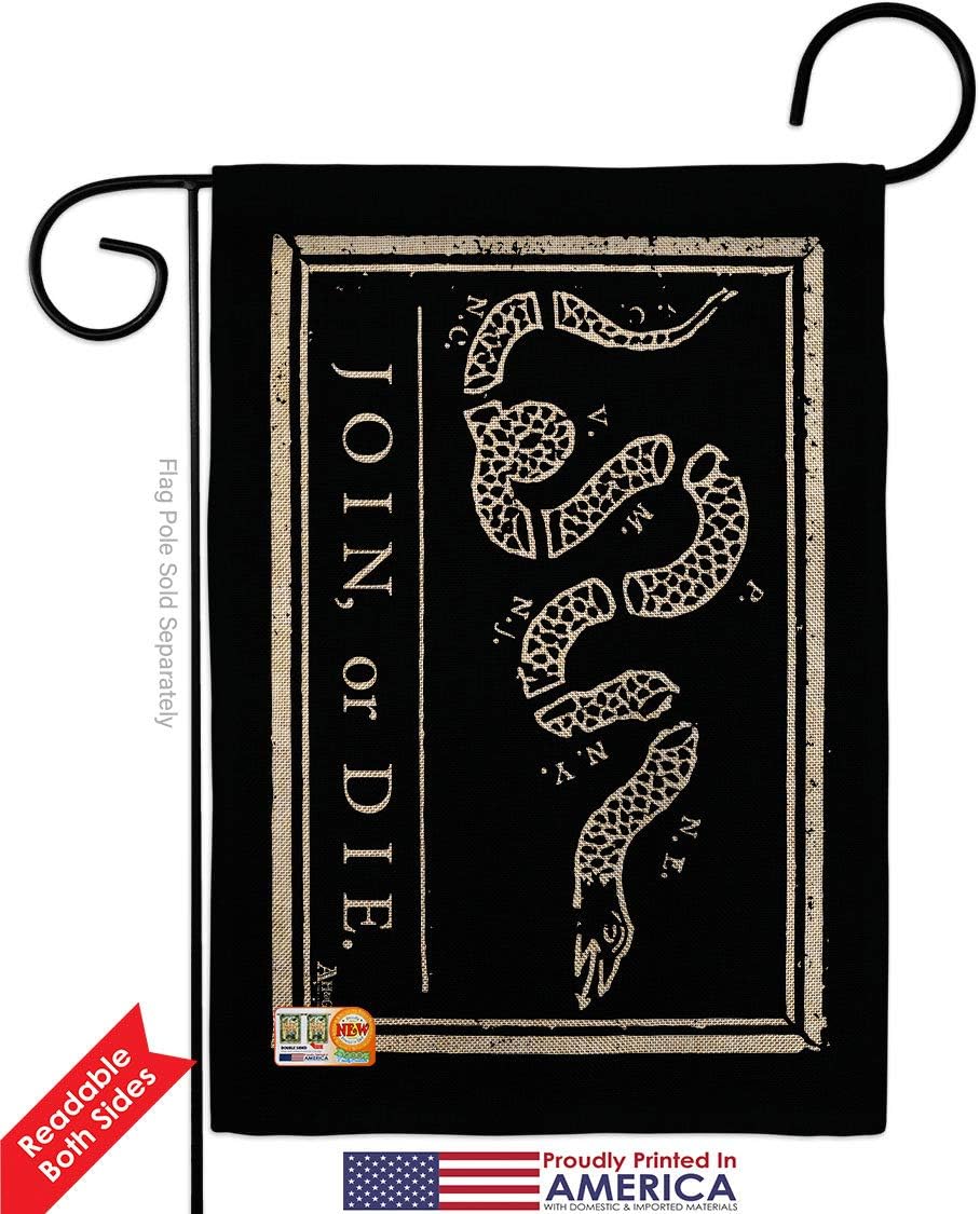 Historic Black Join Or Die Garden Flags Pack Patriotic July Memorial Veteran Independence United State American USA Applique Small Decorative Gift Yard House Banner Double-Sided US Made 13 X 18.5