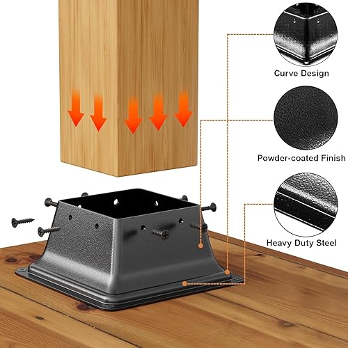 Miniatura 17 de Base de poste de 4 x 4, 20 unidades, soporte interno de acero con recubrimiento en polvo resistente de 3.6 x 3.6 pulgadas, apto para anclaje