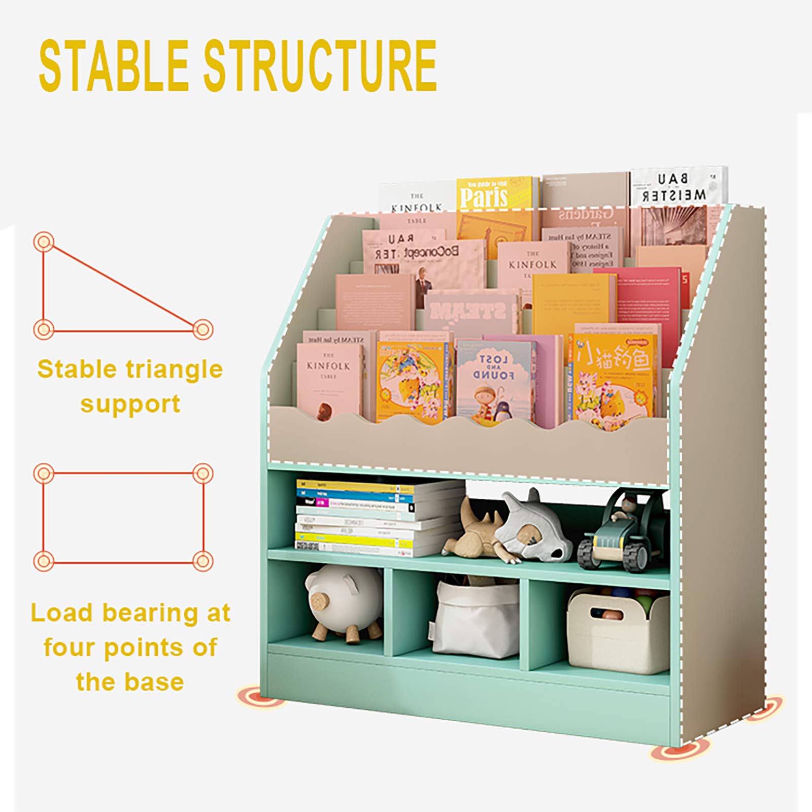 QWEASDF Estantería Infantil, Estante de Madera para los niños, Estante para Libros/visualización niño Estante Libro/Kid Estante pequeño, para el Dormitorio los niños, dormitorios, Salas Lectura,Azul