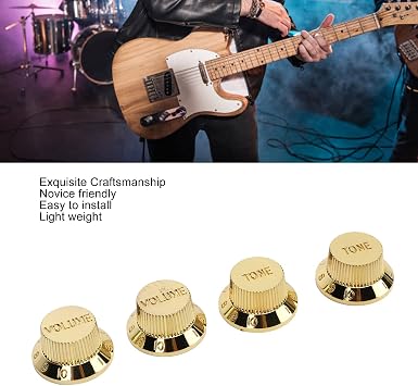 Top Hat Guitar Knobs, Volume Tone Turning Pedal Bass Rotary Shaft Speed Control Knobs Amp Effect Potentiometer Dome Knob for Electric Musical Knurled Instrument Parts Replacement Set(Gold)