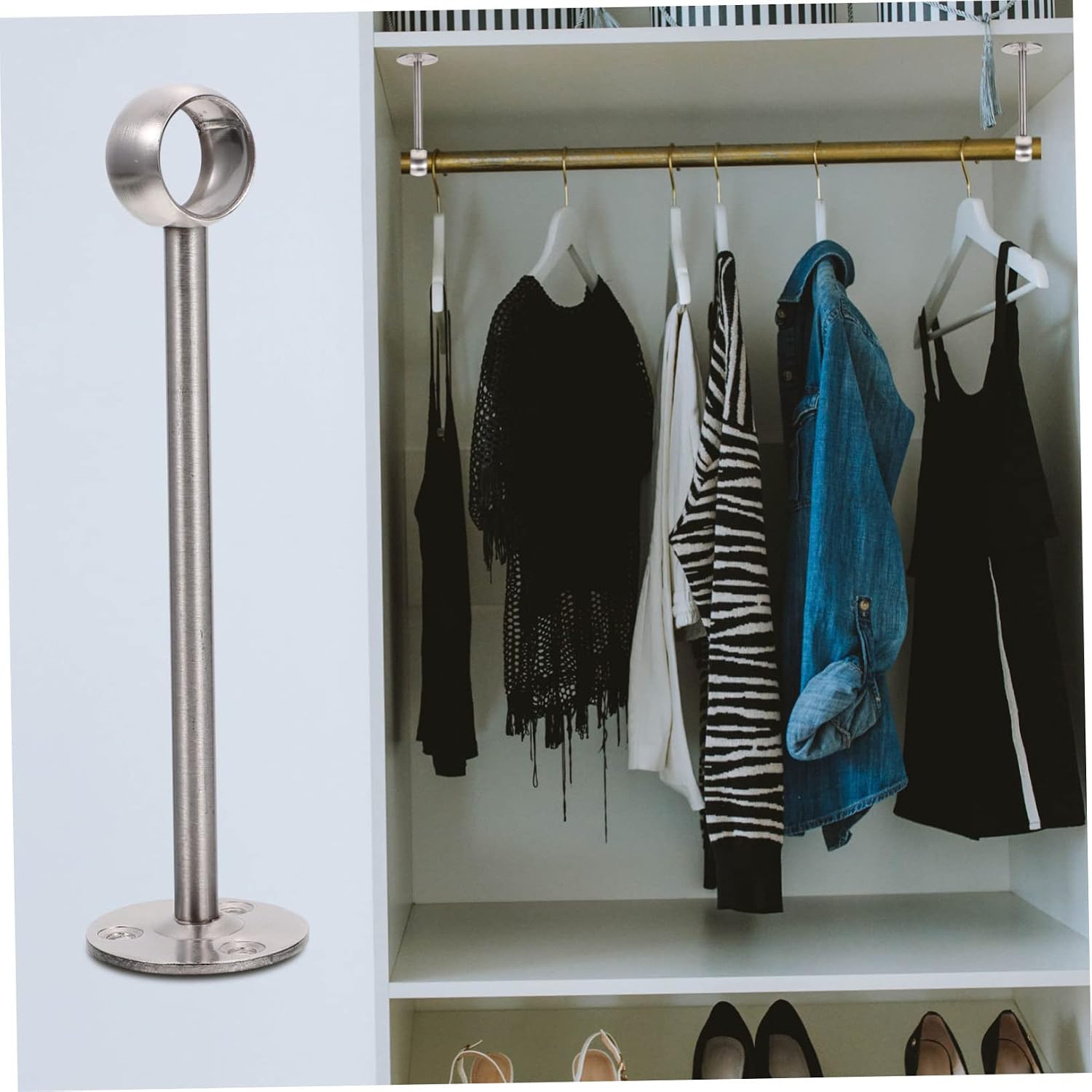 MAGICLULU 8Pcs Stainless Steel Ceiling Mount Brackets for Curtain Rods Heavy Duty Support Hooks for Closet and Wardrobe Rod Holders to Prevent Sagging Living Room Bedroom