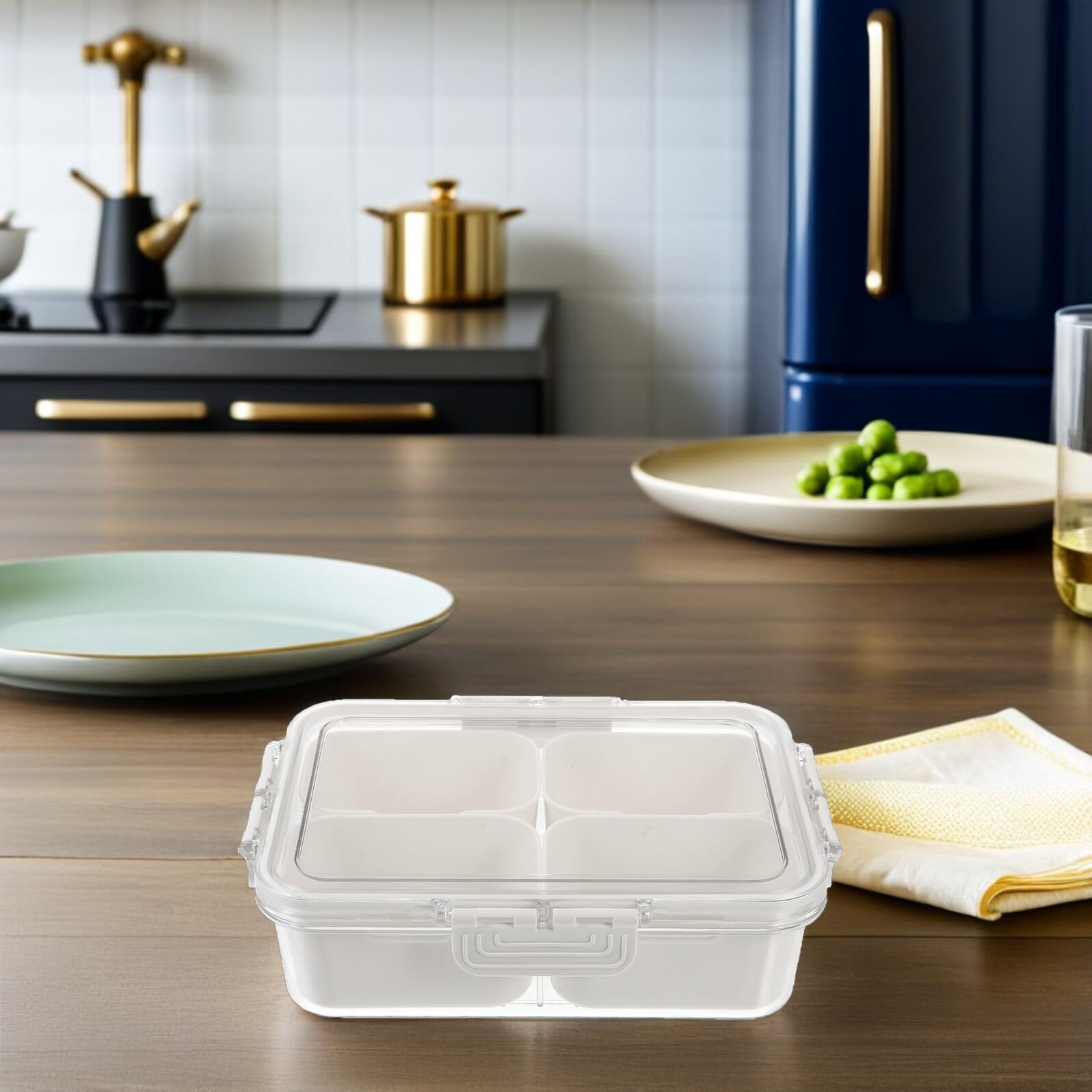 2 Stücke Tragbare Snackbox mit Fächern und Deckel Transparenter Organizer für Süßigkeiten Obst Nüsse Gewürze mit Praktischem Griff für Picknick Party und Reise