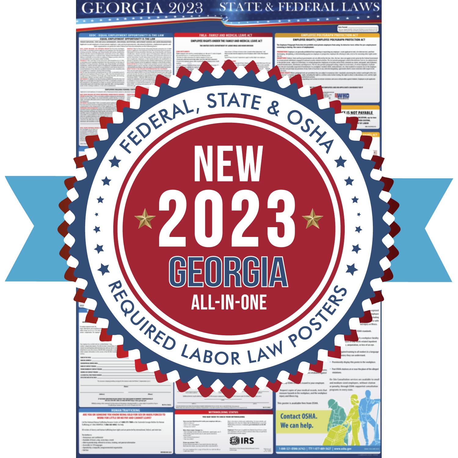 Amazon.com: Póster de las leyes laborales estatales y federales de Georgia  2023, cumple con la OSHA en el lugar de trabajo, 24 x 36 pulgadas,  publicación requerida todo en uno, laminado :