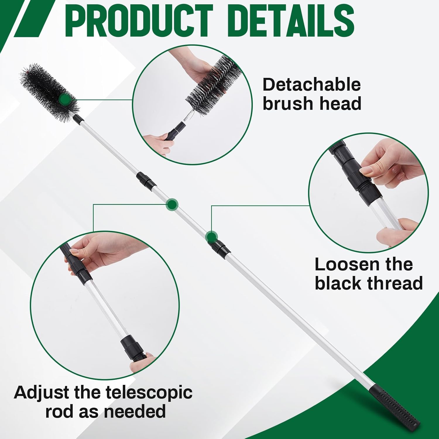 LemonRoad 2 Pack Water Garden Koi Fish Pond Cleaning Brush with 70 Telescopic Pole, Scrubbing Brush for Routine Water Garden Koi Fish Pond Maintenance, Cleaning