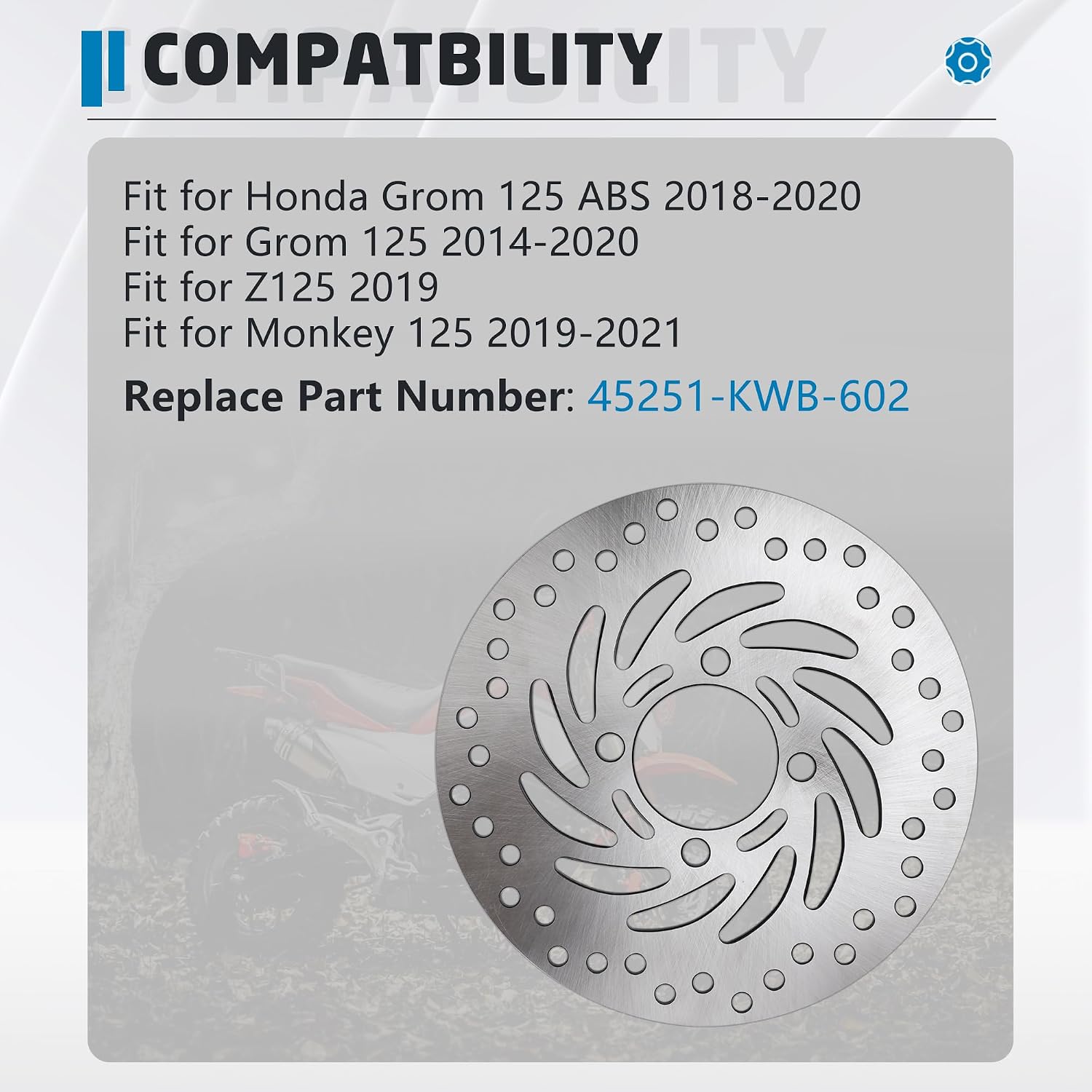 220MM Front Brake Rotor Disc Compatible with Honda Grom 125 Z125M, Repalce Part Number 45251-KWB-602