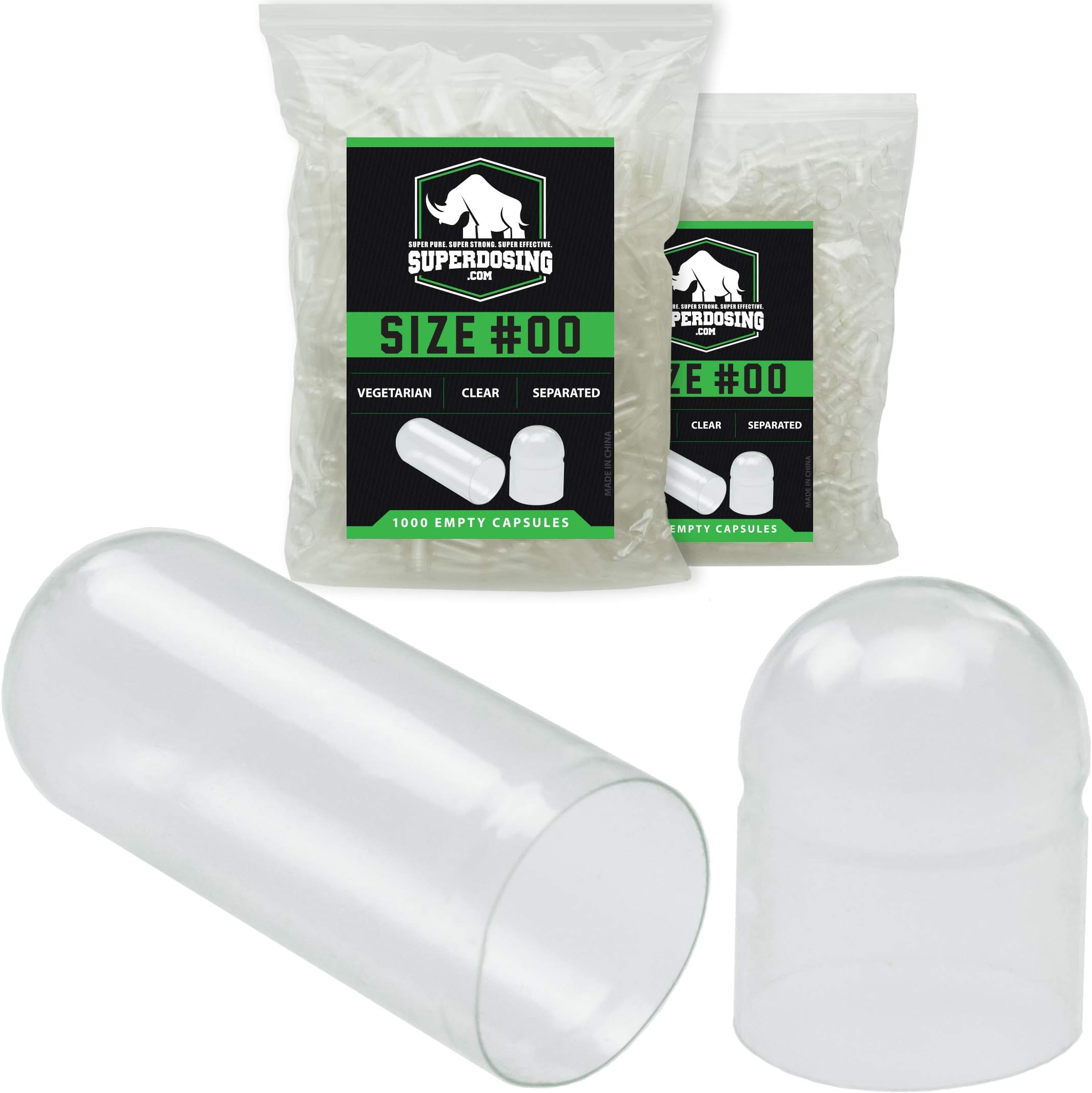 Fast Dissolving, Easy Snap Vegan 00 Capsules 500pk. Pharma-Grade, Easily Digested Pre-Separated Vegetarian Capsules Bulk Gel Pack. Best Clear Locking Gelatin Caps for Custom Vitamins or Nootropics