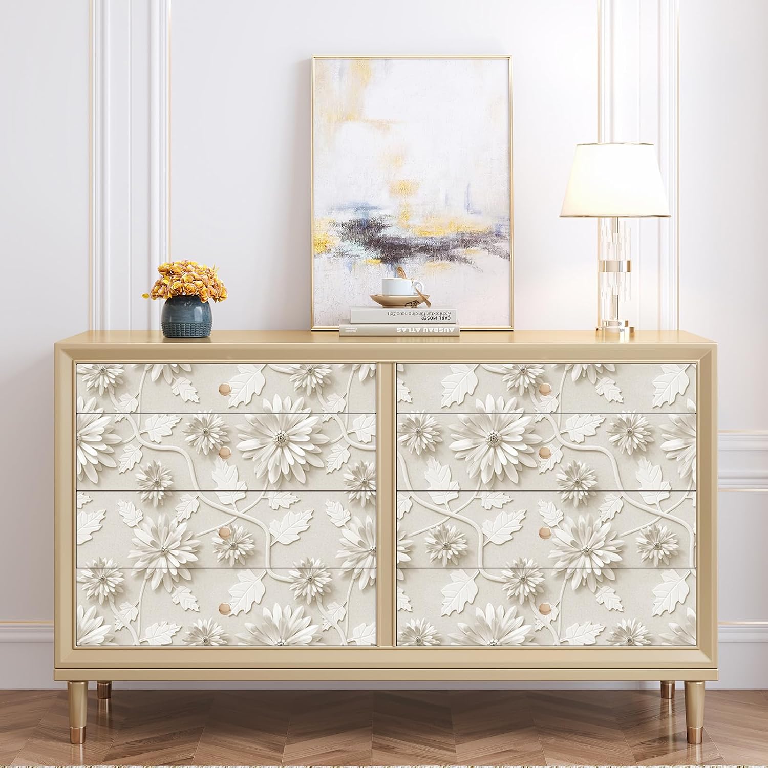 3D Floral Peel and Stick Wallpaper Daisy and Leaves Self Adhesive Removable Texture Wallpaper for Bedroom Renter Friendly Contact Paper for Bedroom Bathroom Shelf Liner 17.71"x236.2"