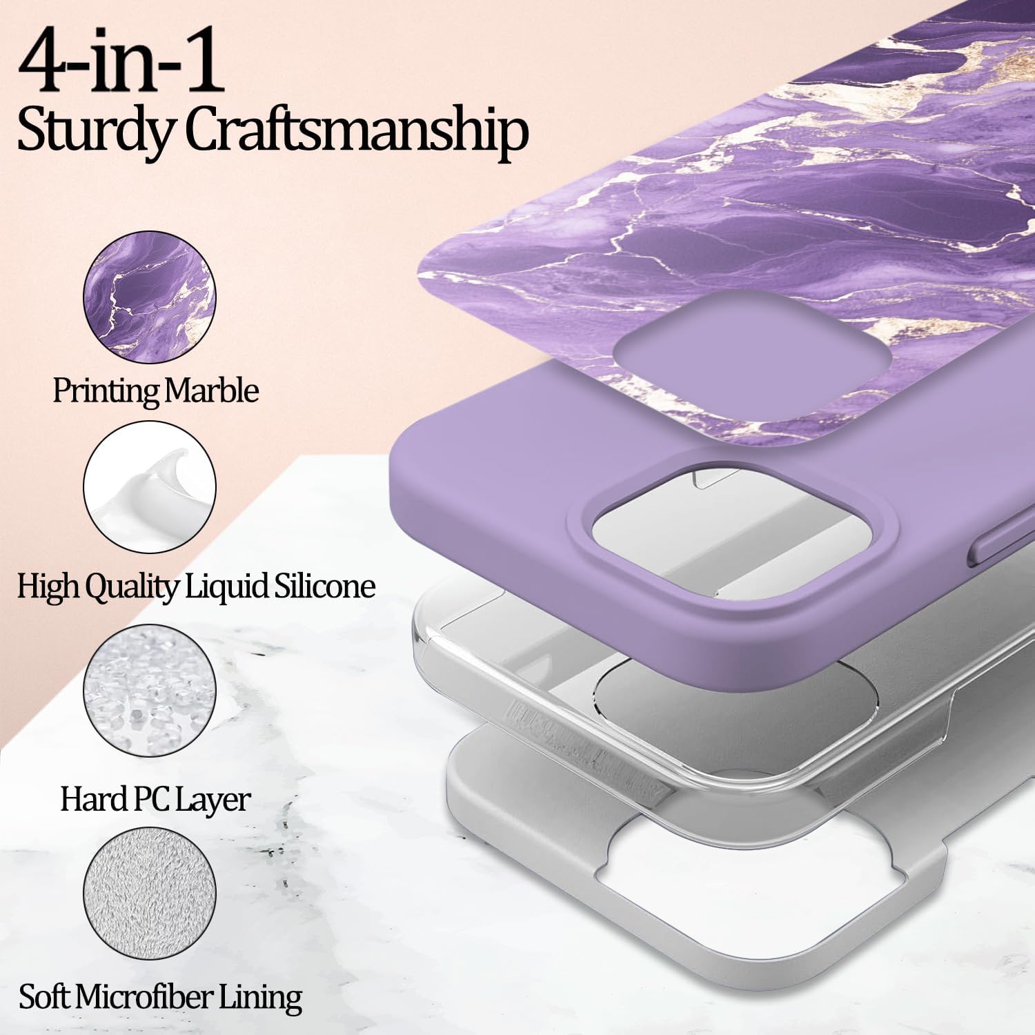 for Xiaomi Redmi Note 14 4G Case Silicone Slim Marble Design Shockproof Protection Phone Case for Redmi Note 14 4G with Strap Bumper Cover (Purple) - Image 6